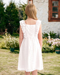 Load image into Gallery viewer, Rolanko Girls Ruffle Sleeve Square Neck Hollow Out Eyelet A Line Beach Vacation dress
