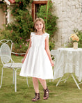 Load image into Gallery viewer, Rolanko Girls Ruffle Sleeve Square Neck Hollow Out Eyelet A Line Beach Vacation dress
