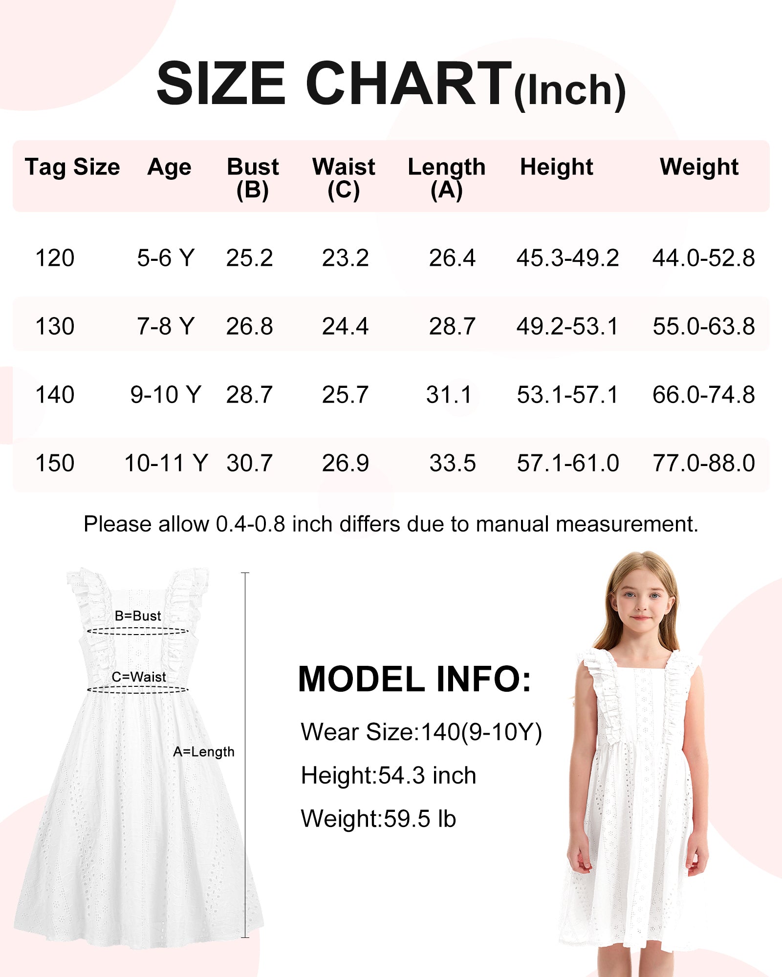 Rolanko Girls Ruffle Sleeve Square Neck Hollow Out Eyelet A Line Beach Vacation dress