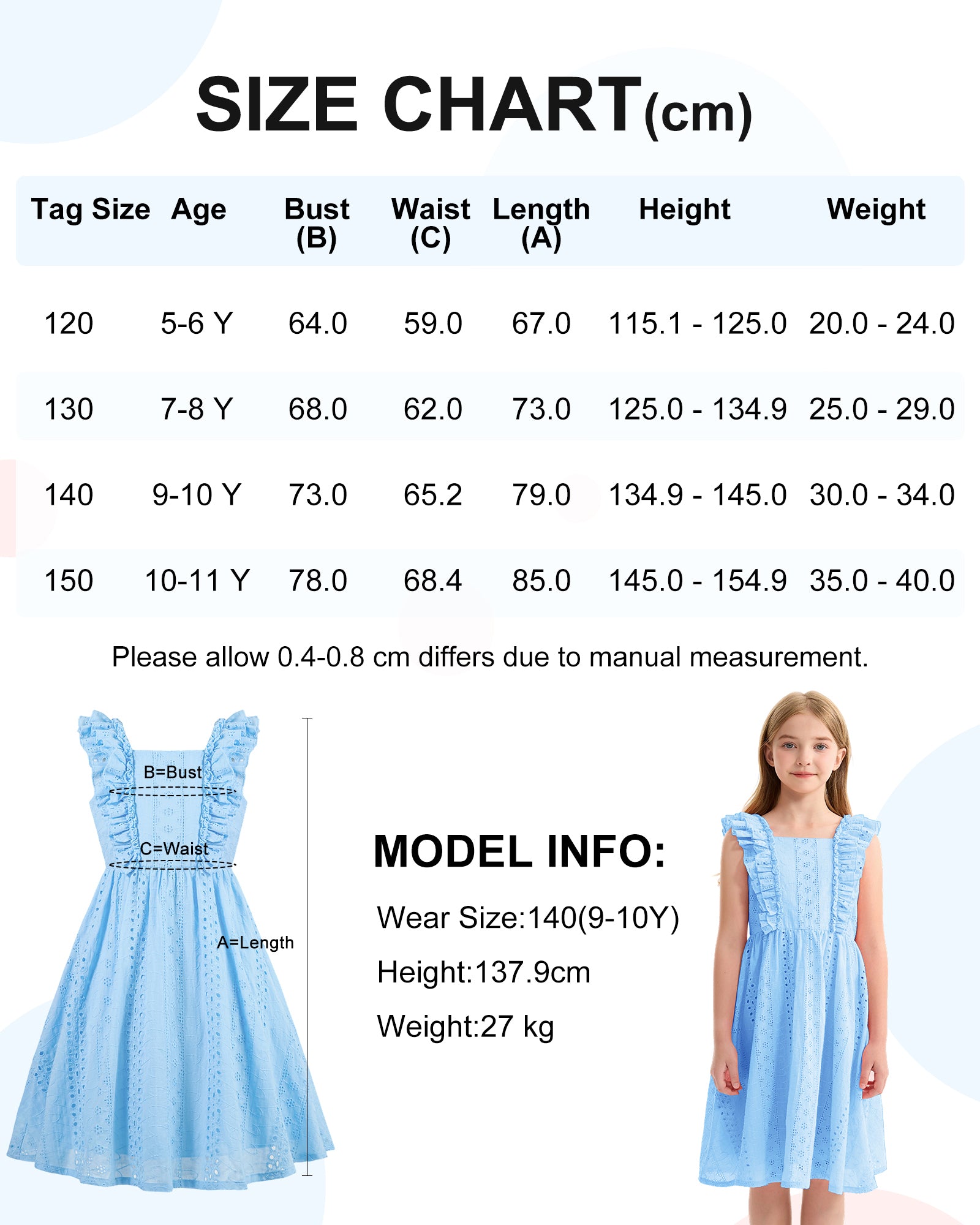Rolanko Girls Ruffle Sleeve Square Neck Hollow Out Eyelet A Line Beach Vacation dress