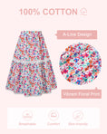 Load image into Gallery viewer, Rolanko Girls Floral Print A-Line High Waist Tiered Boho Maxi Skirt with Lace Trim
