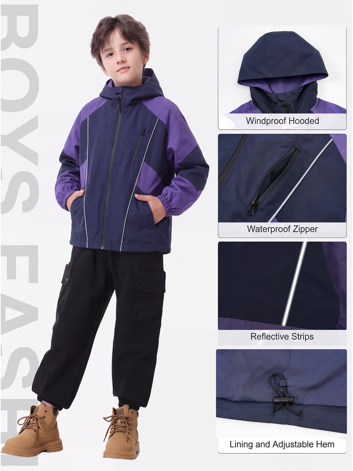 Boys Rain Jacket Waterproof Windbreaker