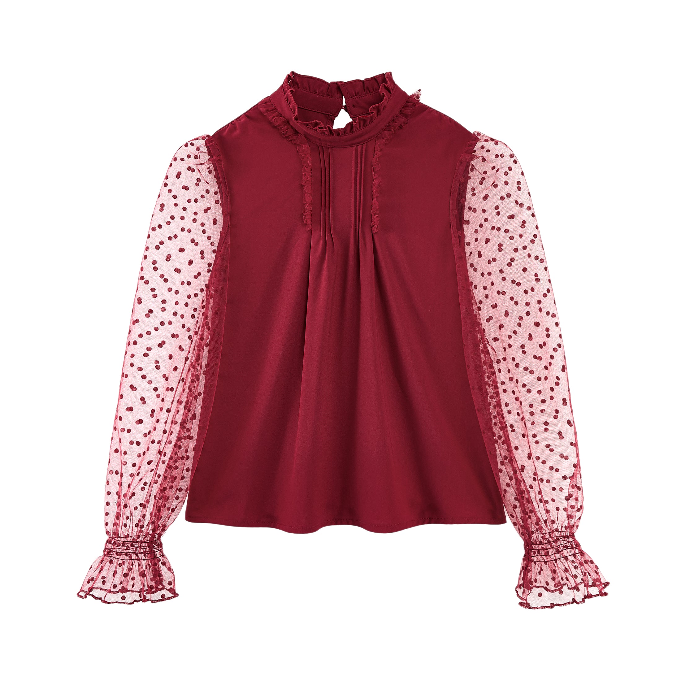 Girls Long Sleeve Shirts Chiffon Blouses with Polka Dot