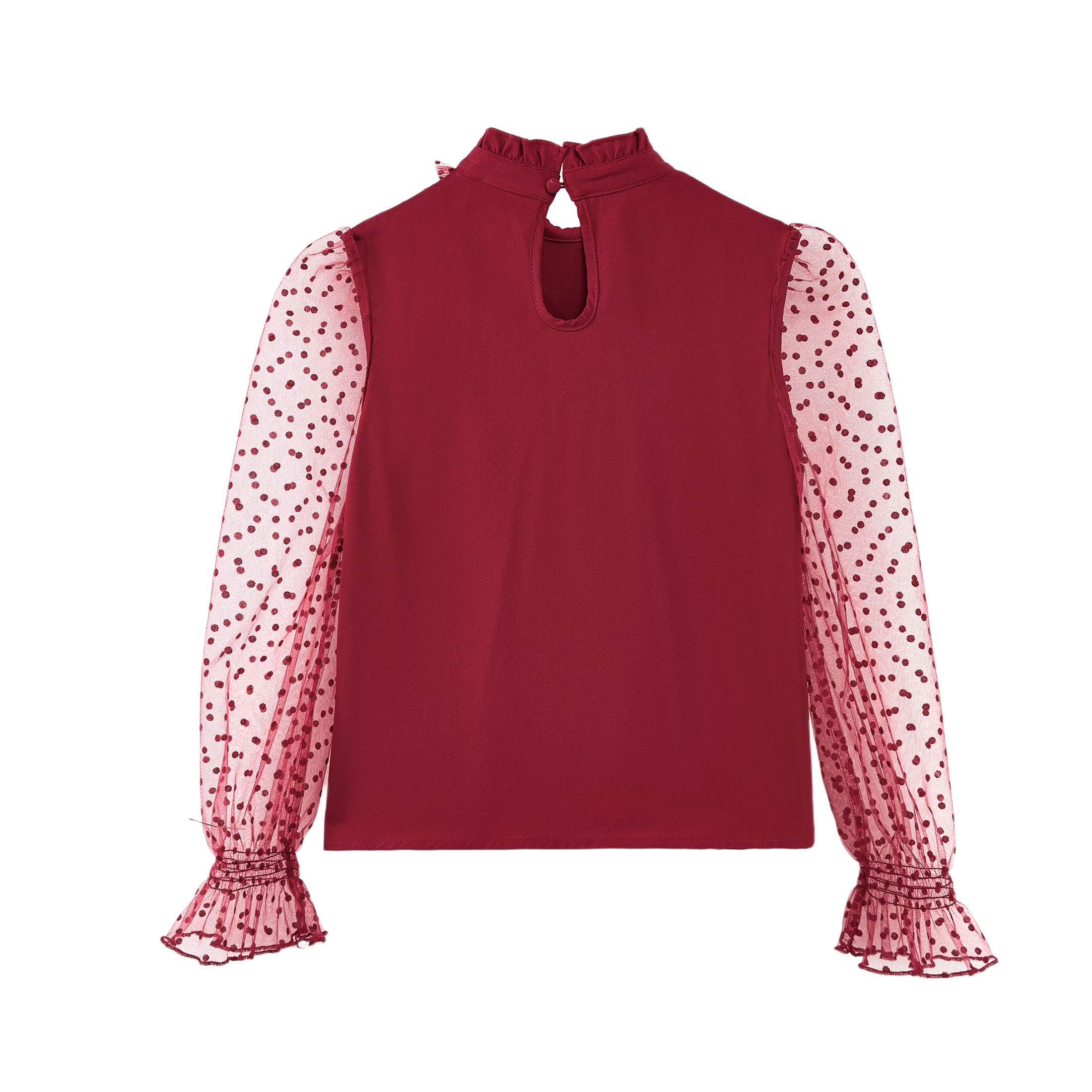 Girls Long Sleeve Shirts Chiffon Blouses with Polka Dot