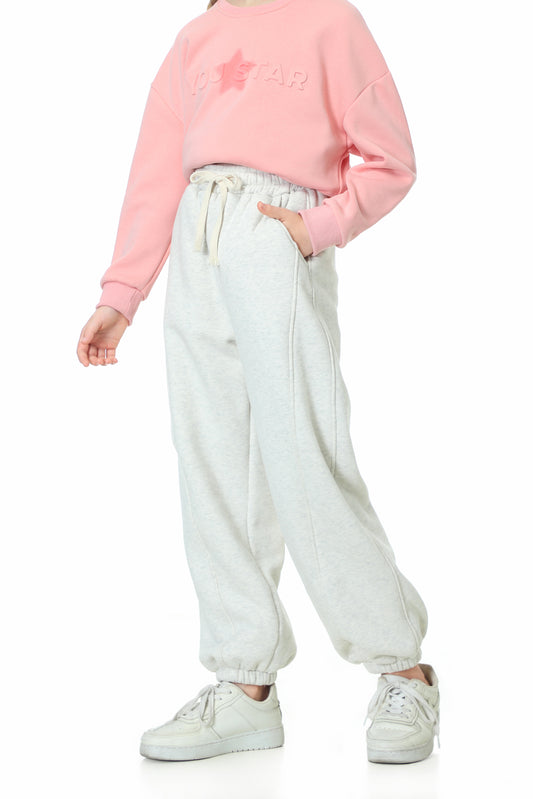 Girls Fleece Sweatpants Baggy Jogger Pants High Waist with Pockets