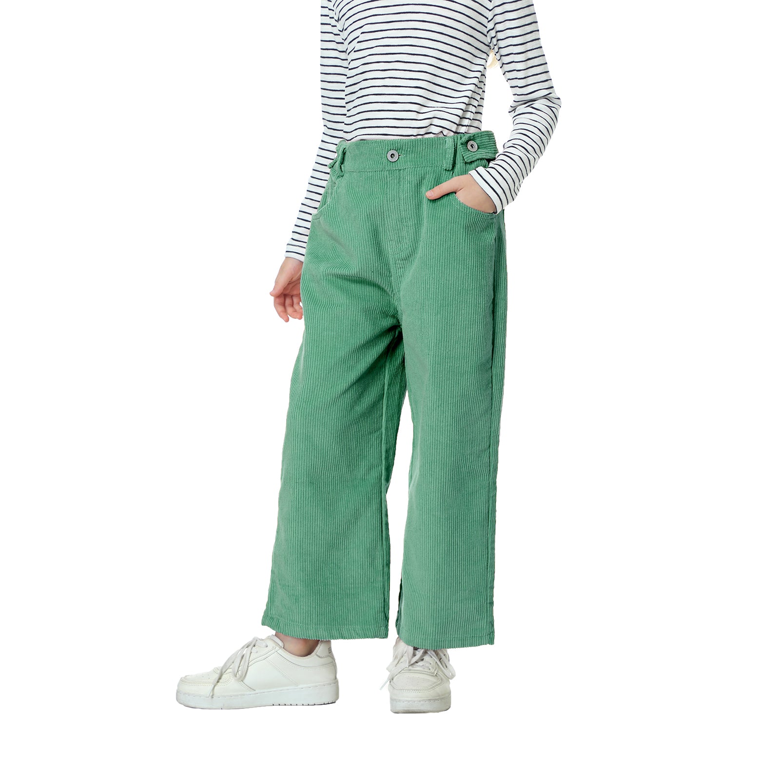 Girls Corduory Pull On Elastic Waist Straight Leg Trousers