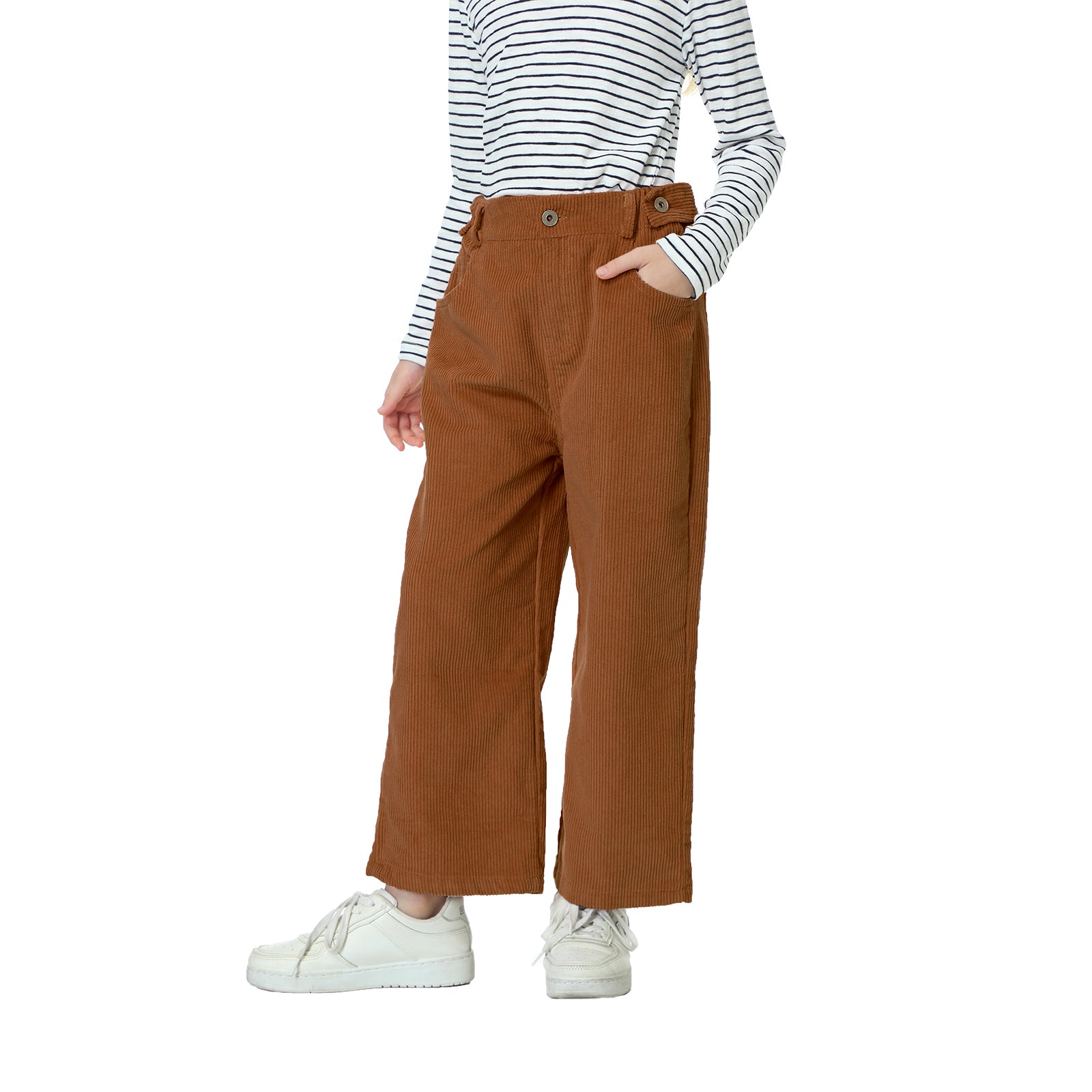 Girls Corduory Pull On Elastic Waist Straight Leg Trousers