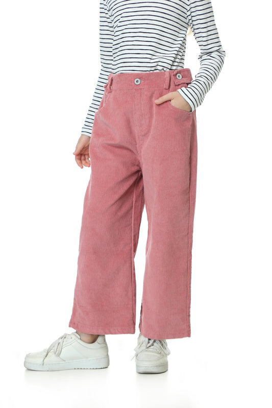 Girls Corduory Pull On Elastic Waist Straight Leg Trousers