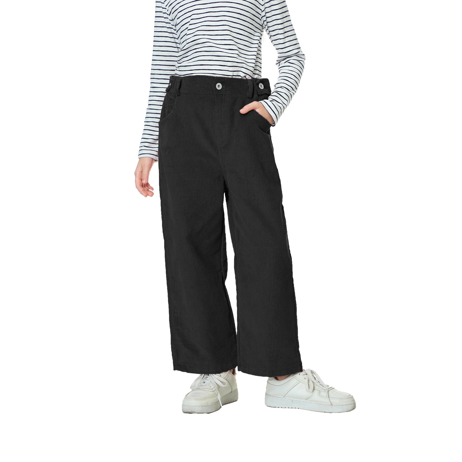 Girls Corduory Pull On Elastic Waist Straight Leg Trousers