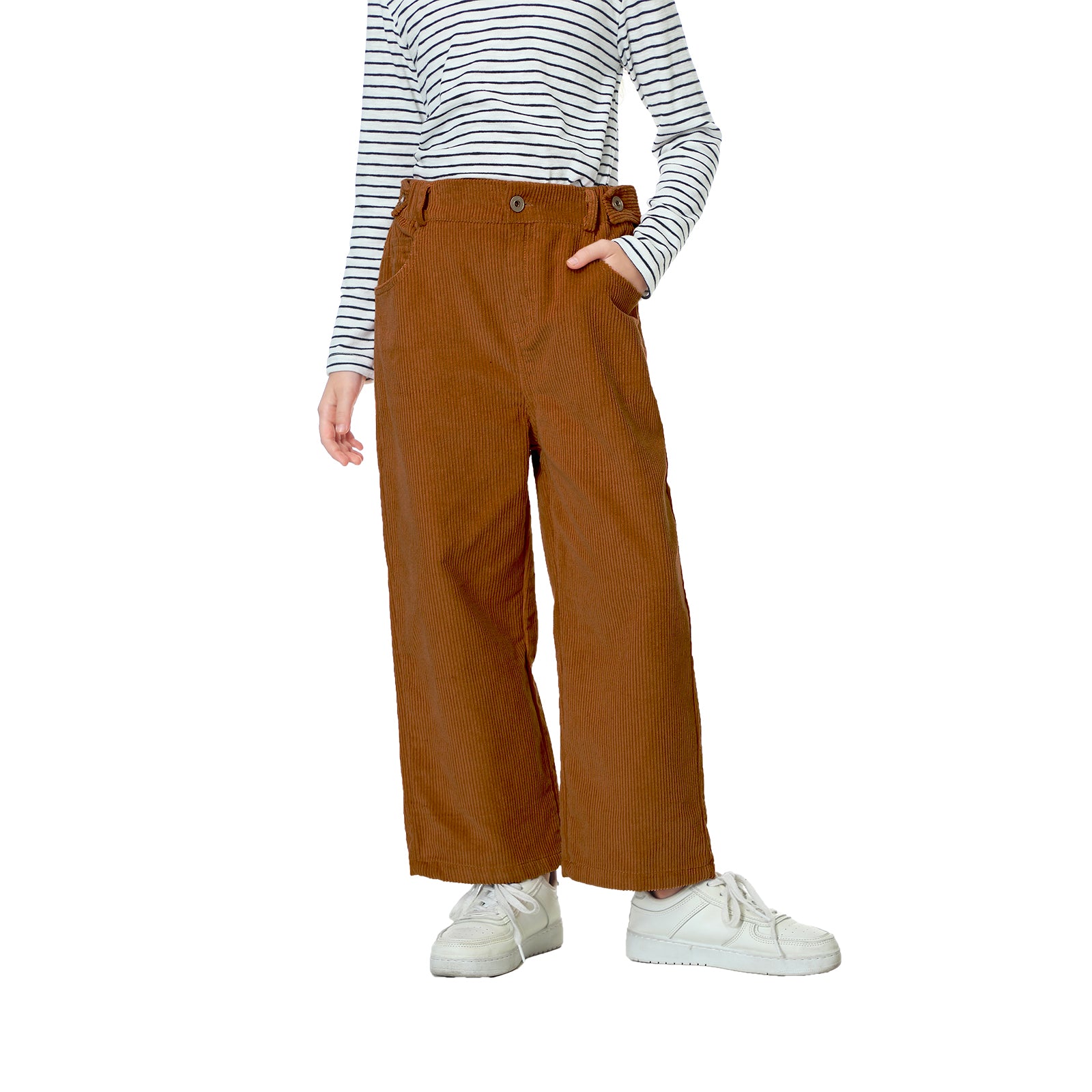 Girls Corduory Pull On Elastic Waist Straight Leg Trousers