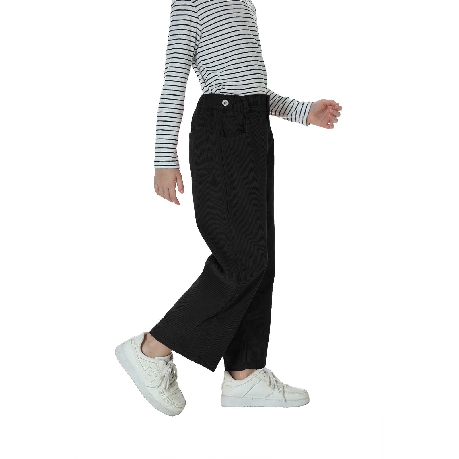 Girls Corduory Pull On Elastic Waist Straight Leg Trousers