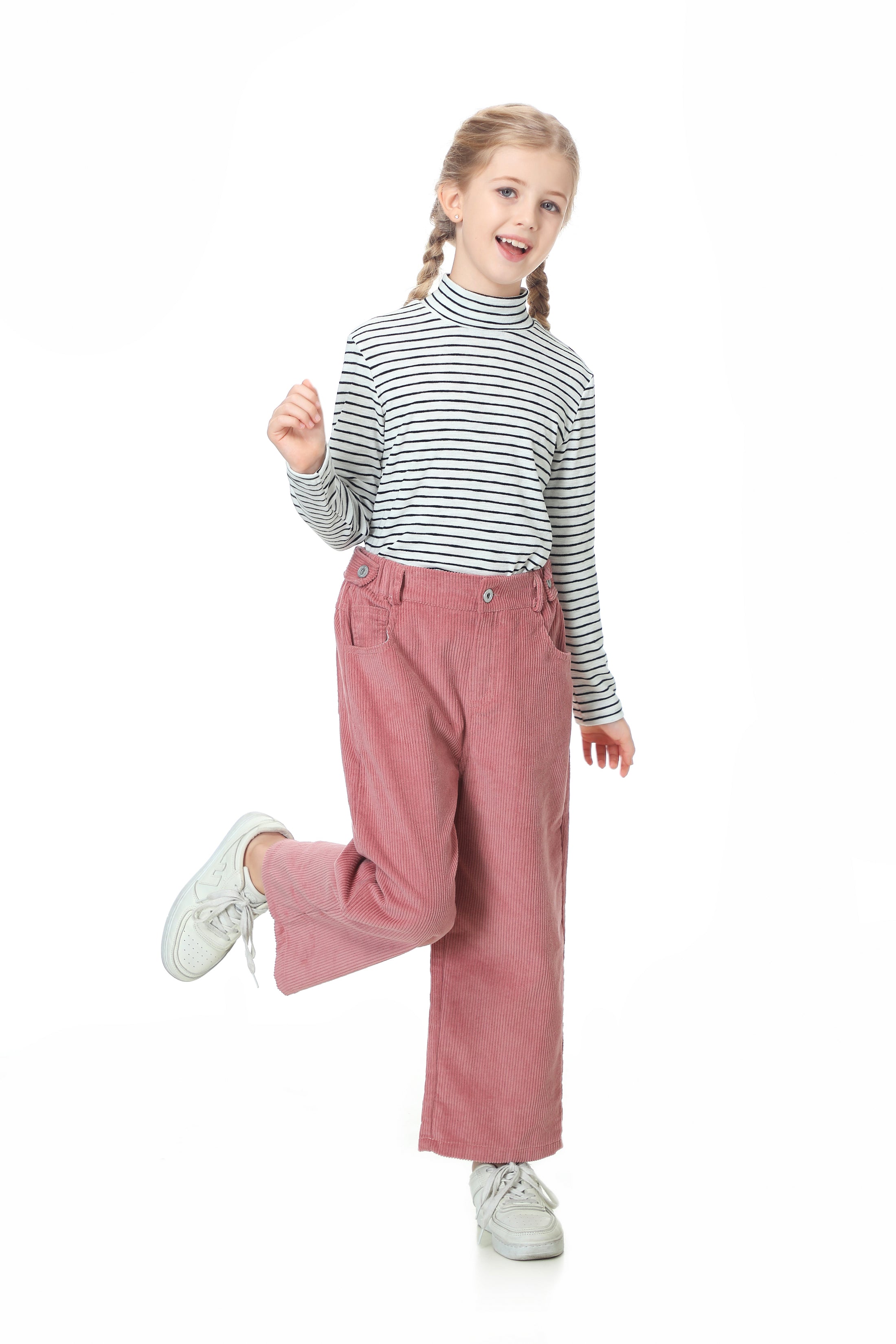 Girls Corduory Pull On Elastic Waist Straight Leg Trousers