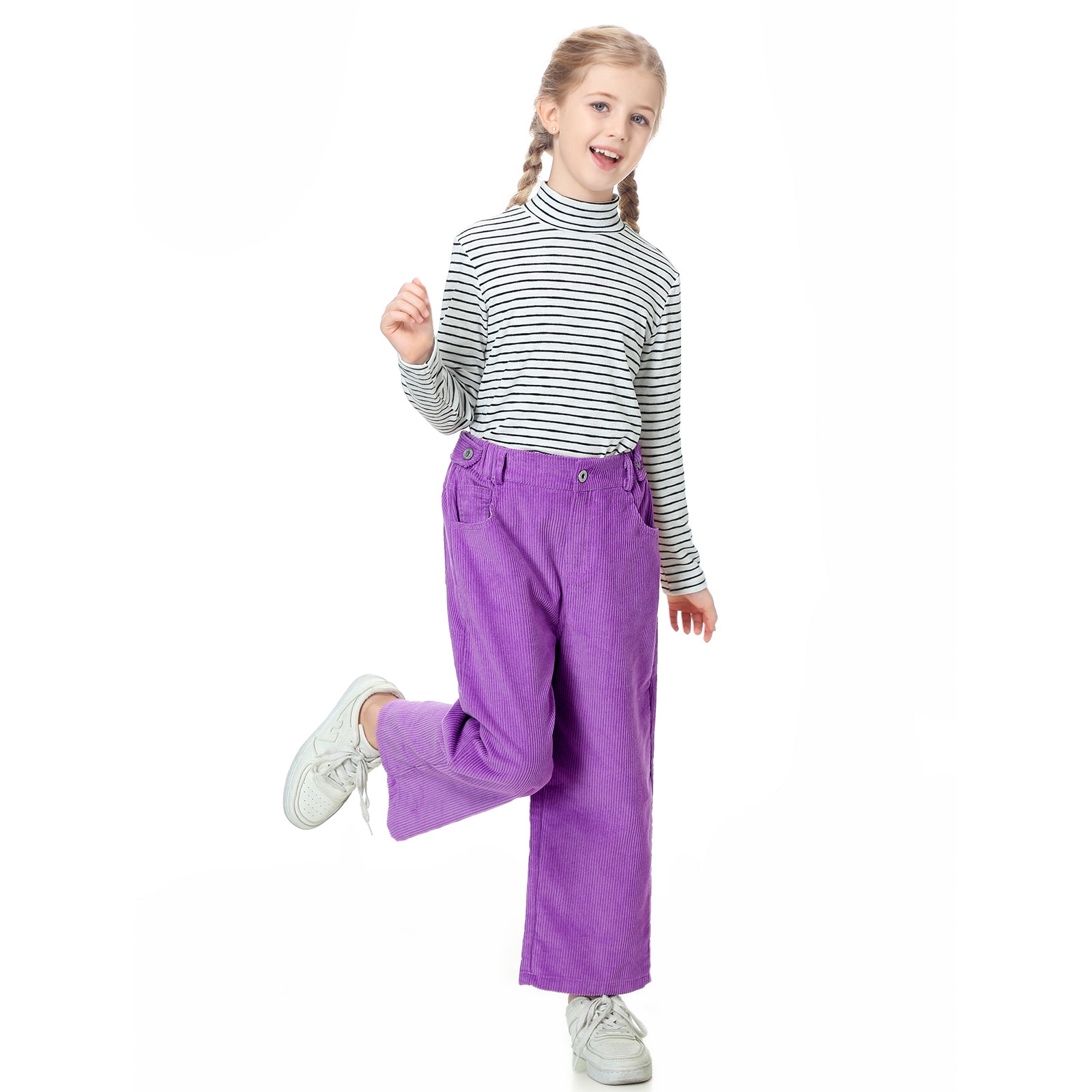 Girls Corduory Pull On Elastic Waist Straight Leg Trousers