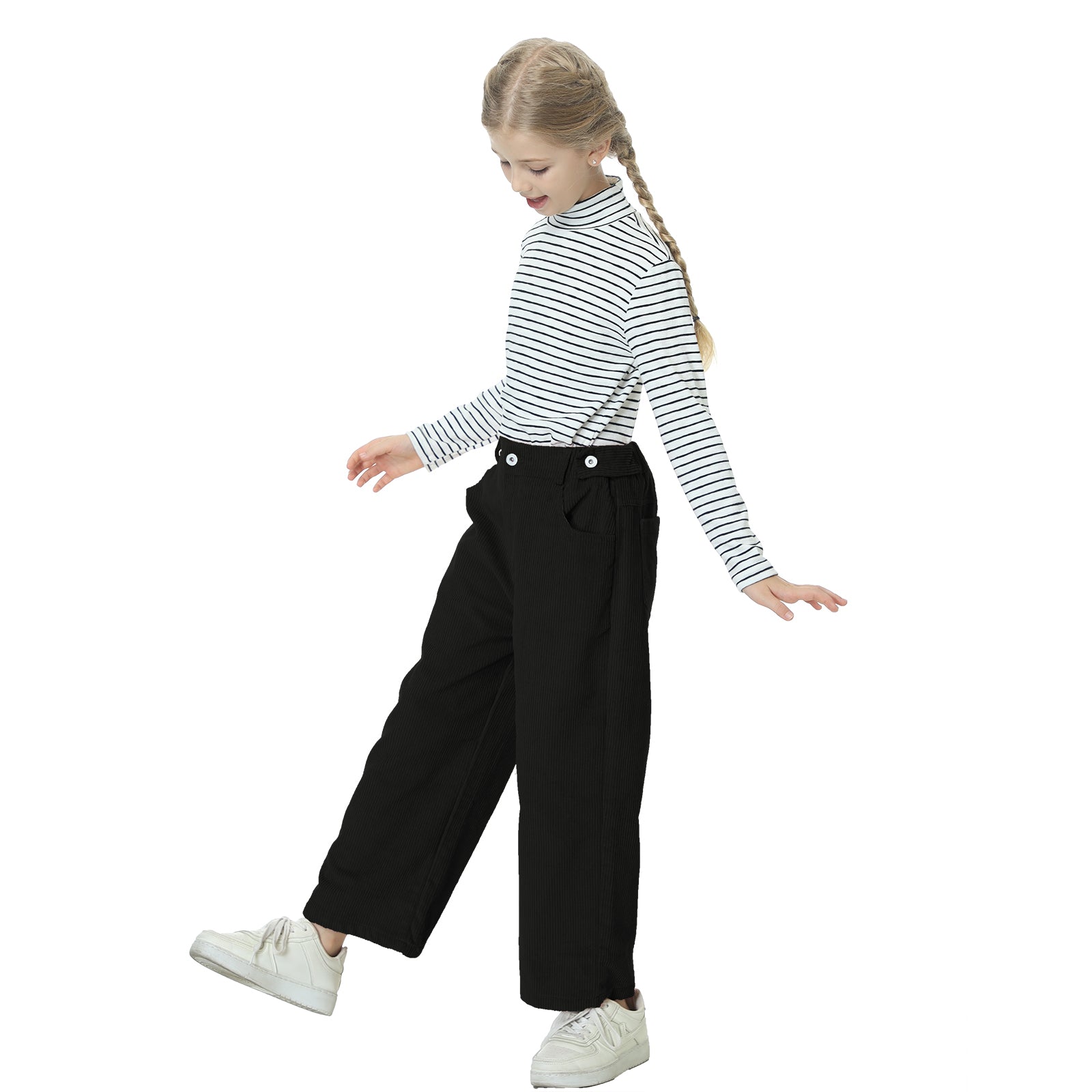 Girls Corduory Pull On Elastic Waist Straight Leg Trousers