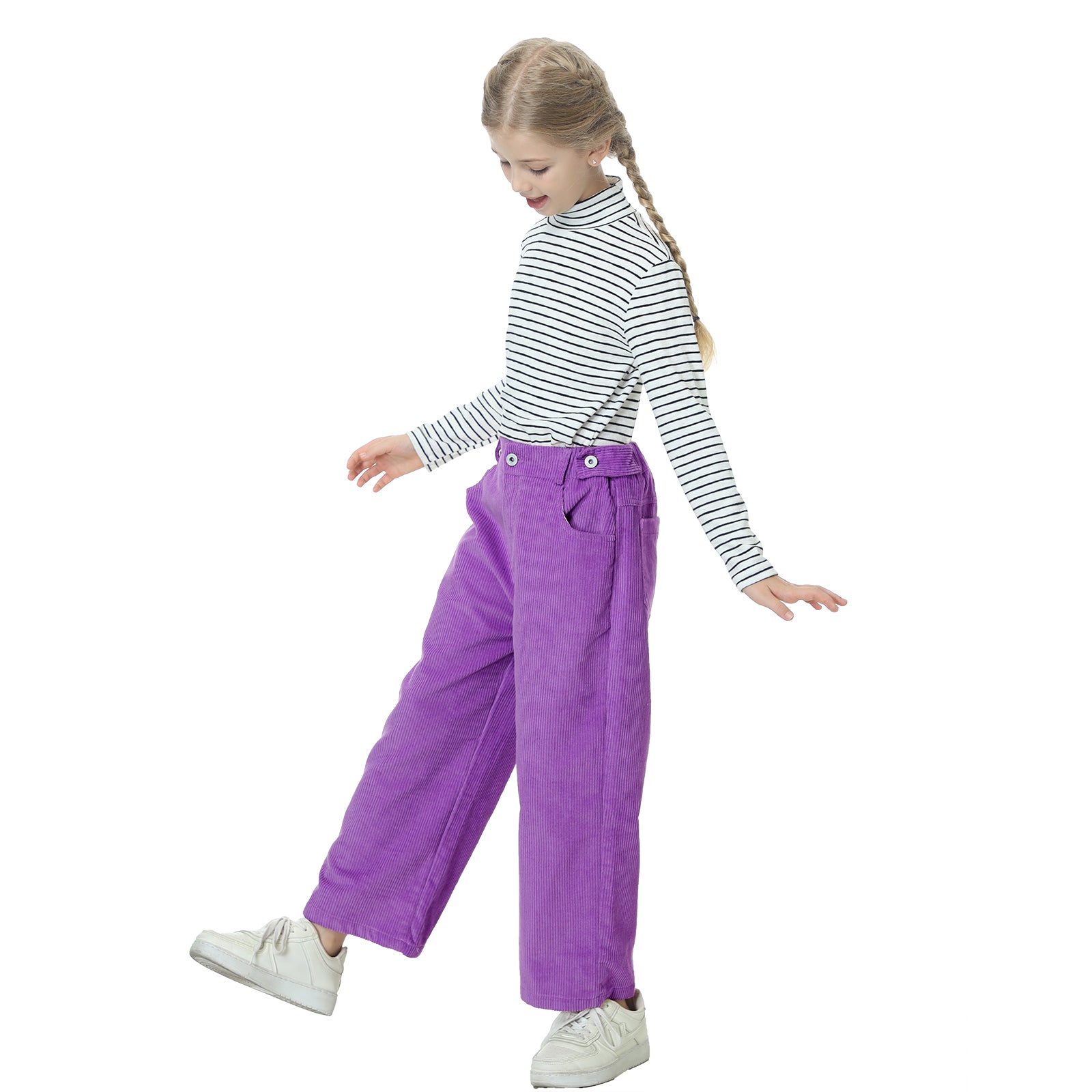 Girls Corduory Pull On Elastic Waist Straight Leg Trousers