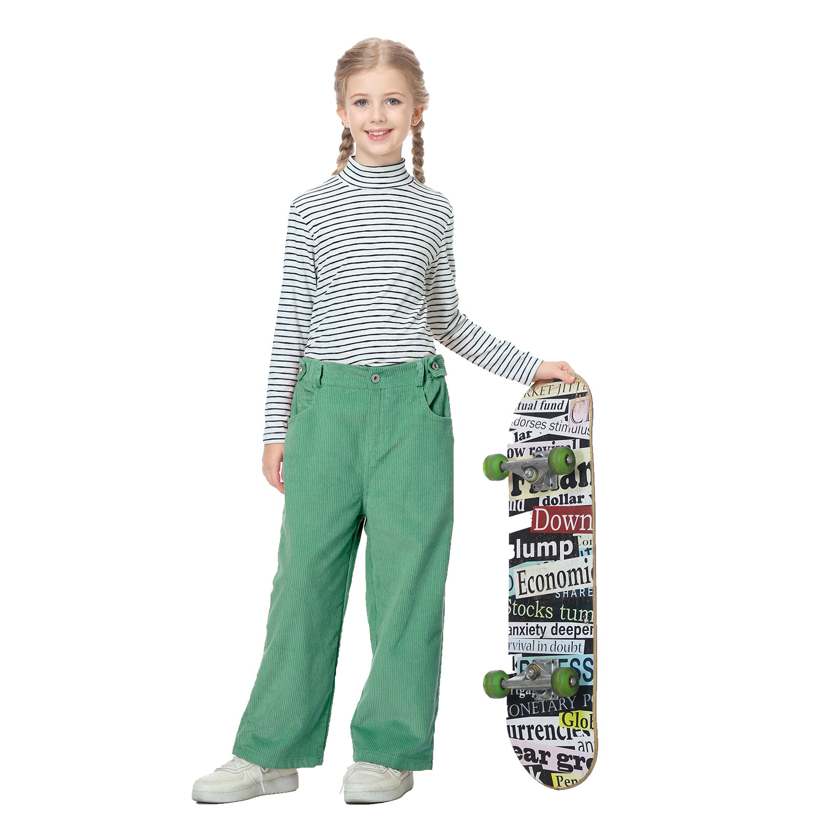 Girls Corduory Pull On Elastic Waist Straight Leg Trousers