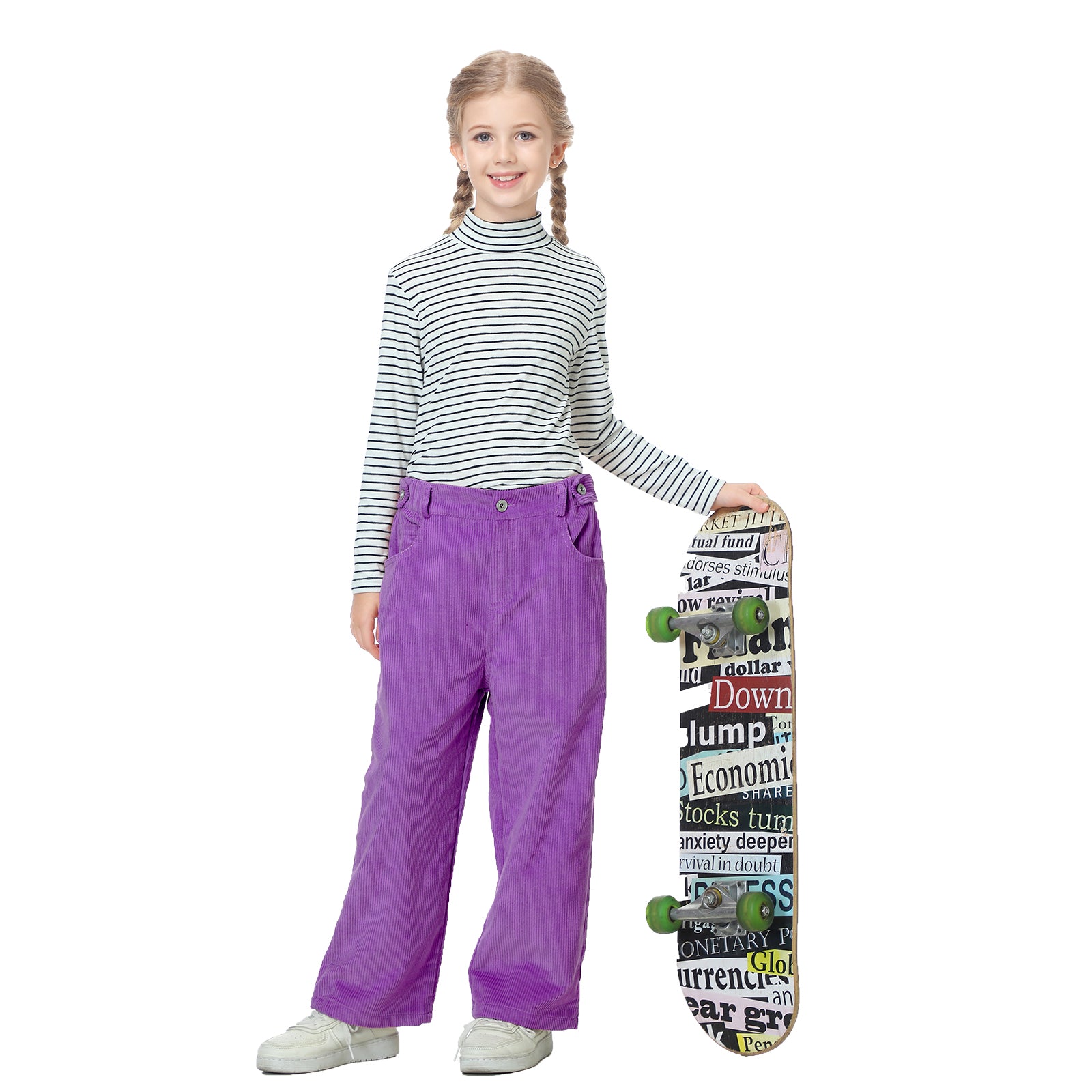 Girls Corduory Pull On Elastic Waist Straight Leg Trousers