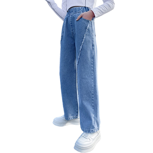 Jeans larghi con elastico in vita da ragazza 