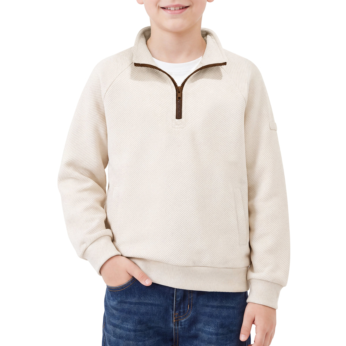 Boys Quarter Zip Pullover, Textured Sweatshirt Long Sleeve