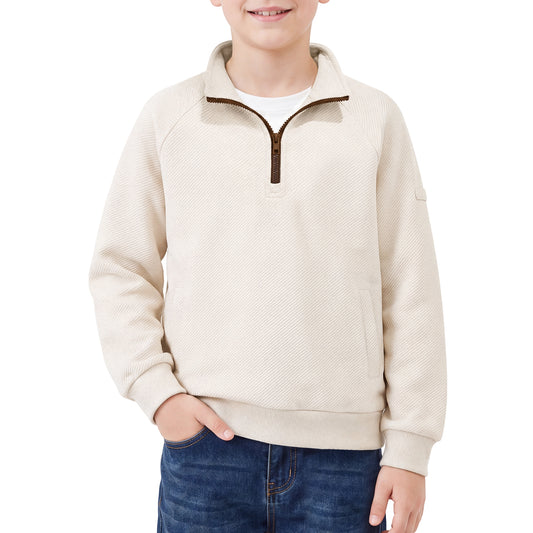 Boys Quarter Zip Pullover, Textured Sweatshirt Long Sleeve