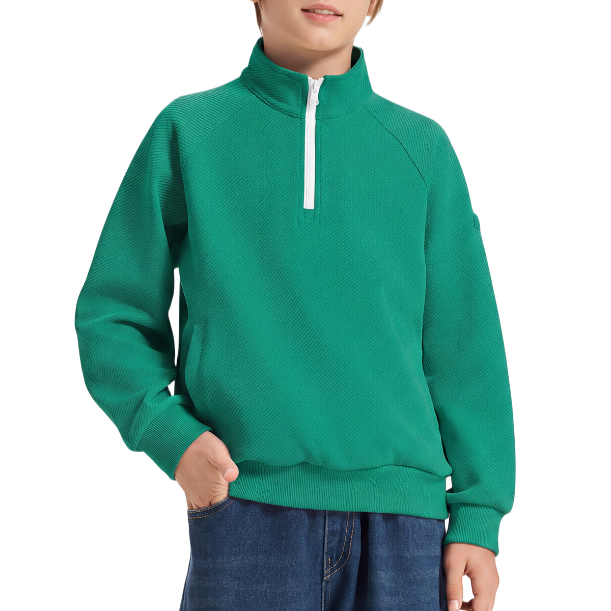 Boys Quarter Zip Pullover, Textured Sweatshirt Long Sleeve