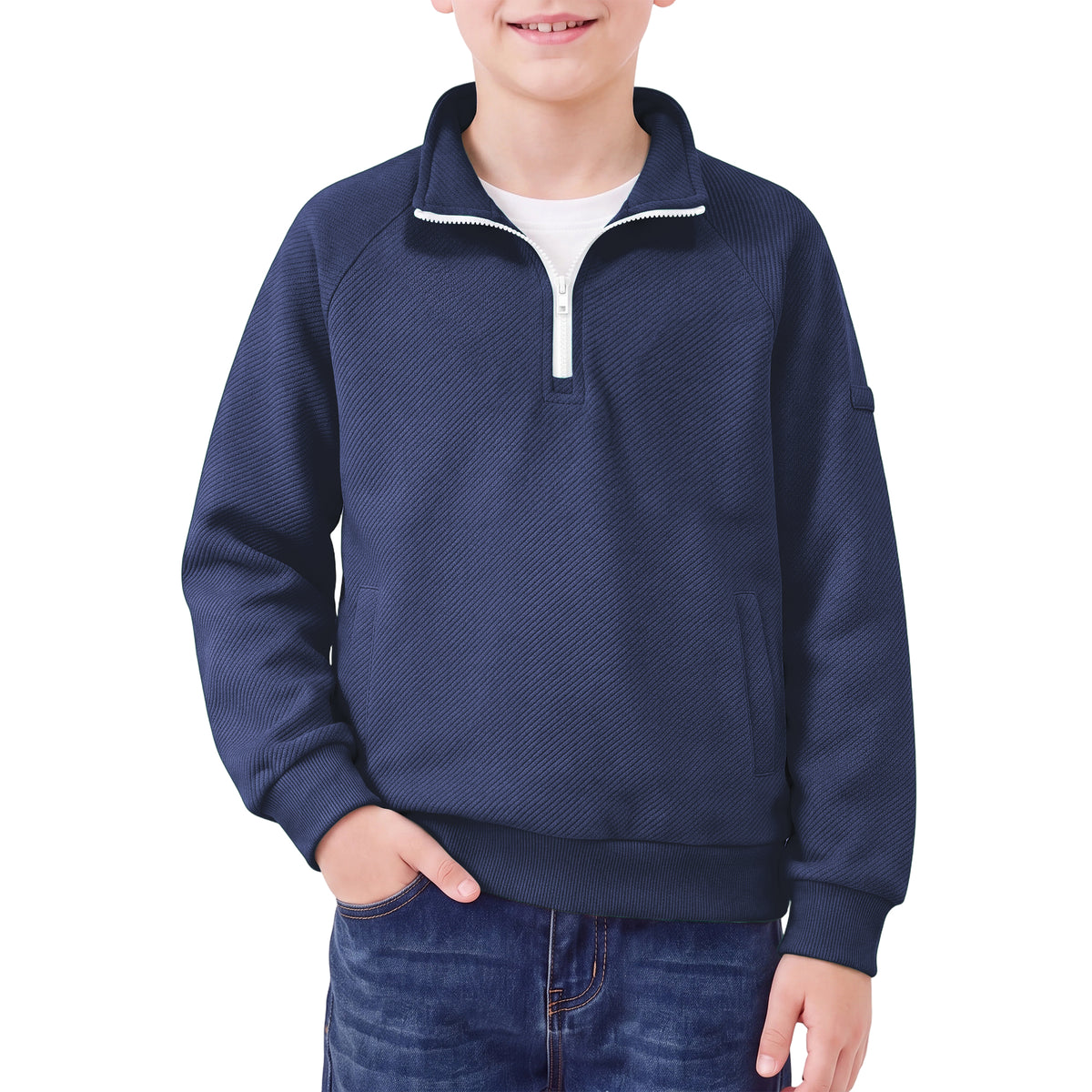 Boys Quarter Zip Pullover, Textured Sweatshirt Long Sleeve