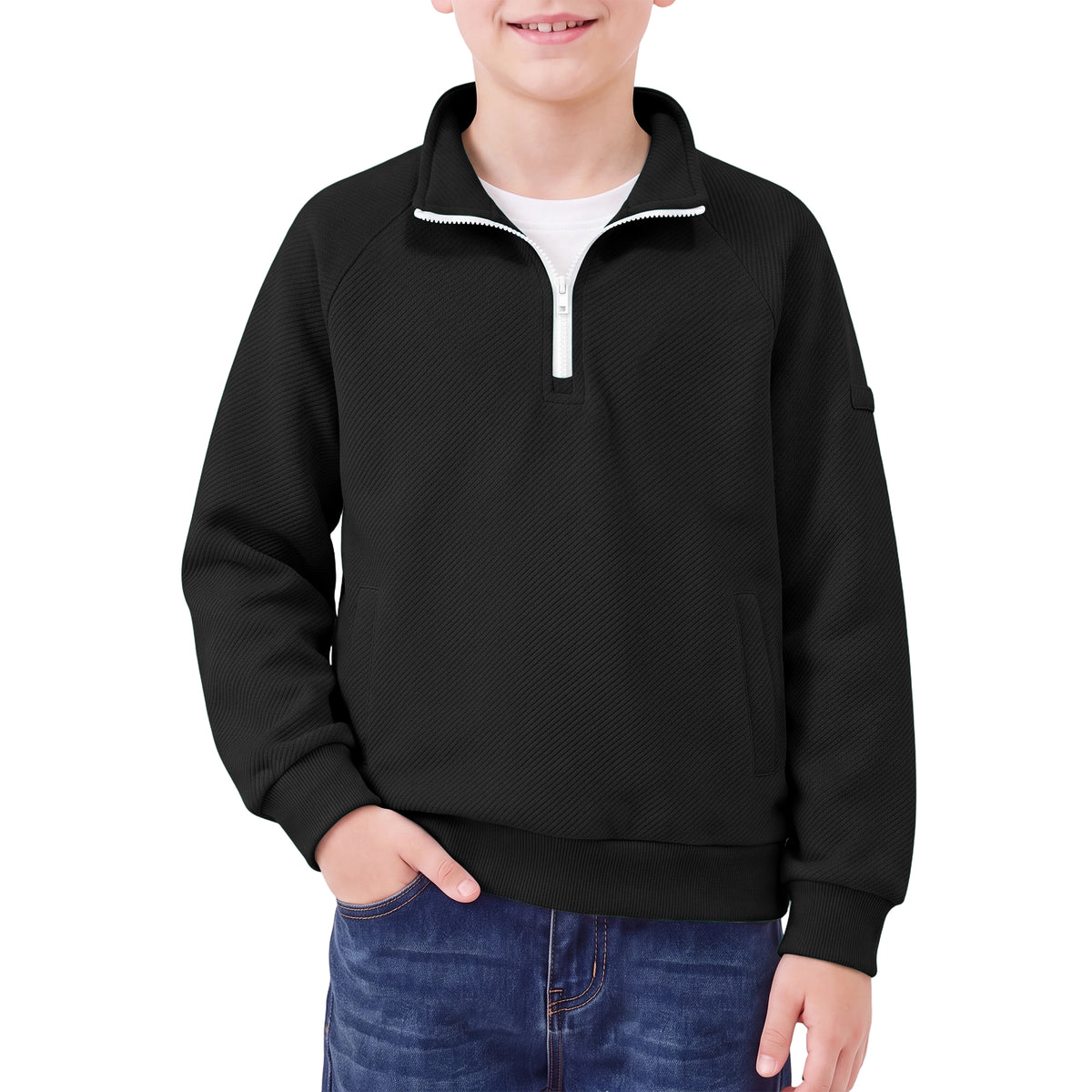 Boys Quarter Zip Pullover, Textured Sweatshirt Long Sleeve