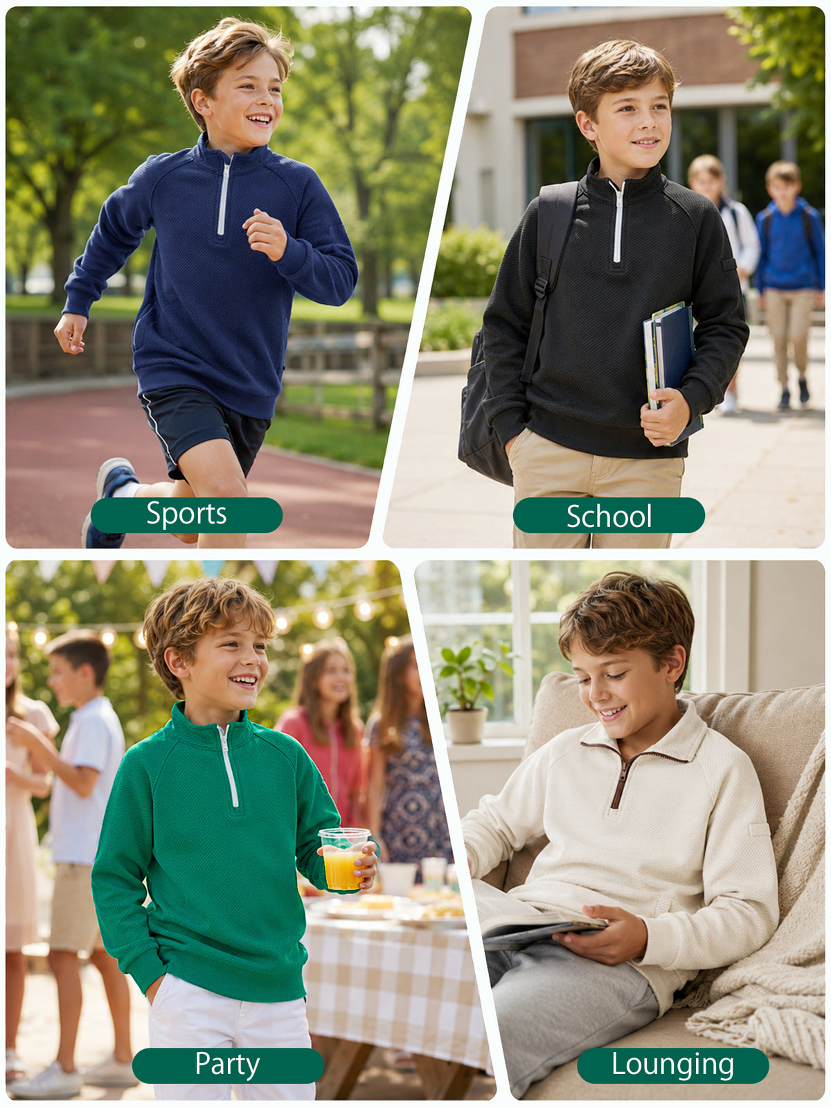 Boys Quarter Zip Pullover, Textured Sweatshirt Long Sleeve