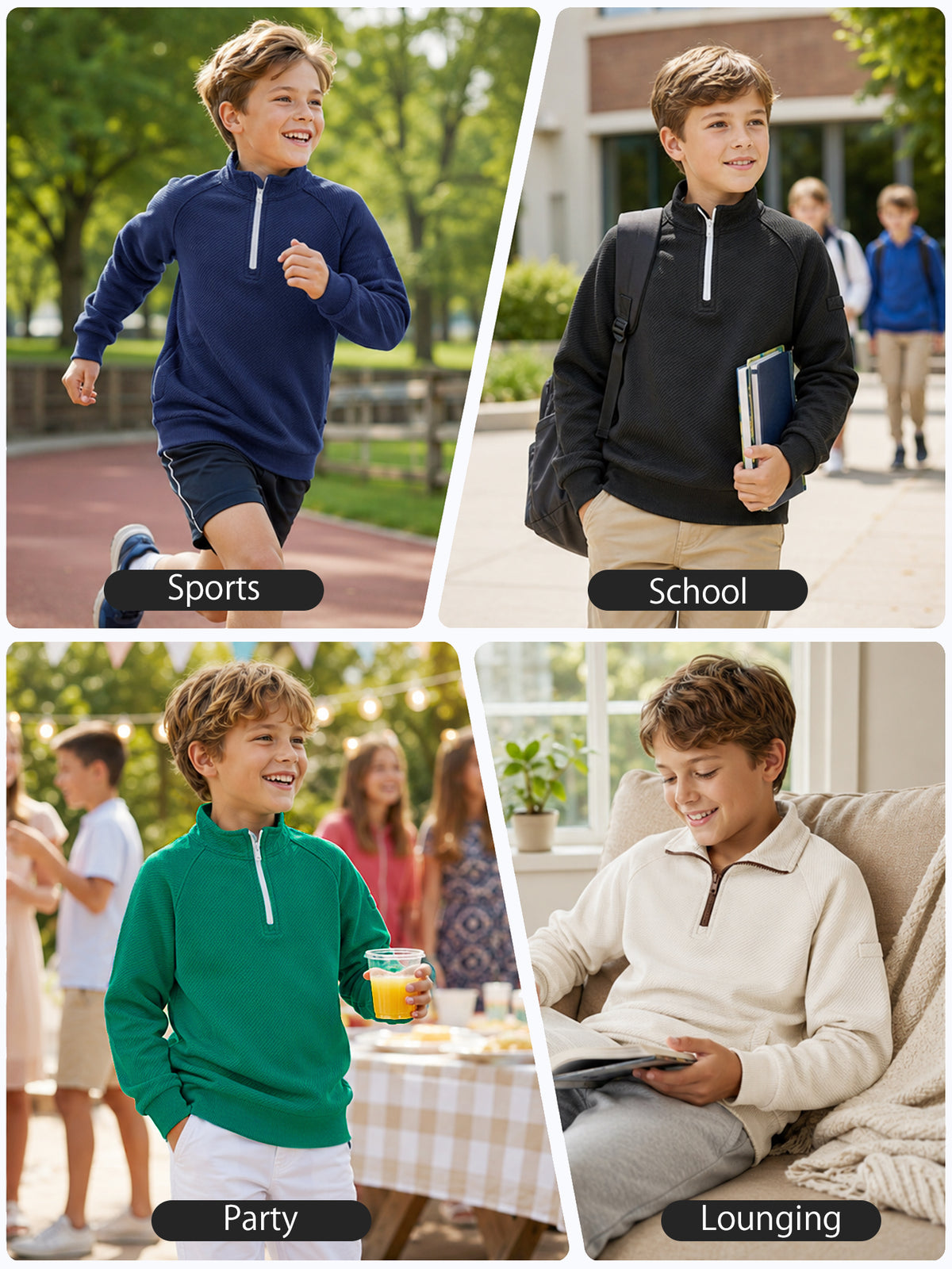 Boys Quarter Zip Pullover, Textured Sweatshirt Long Sleeve