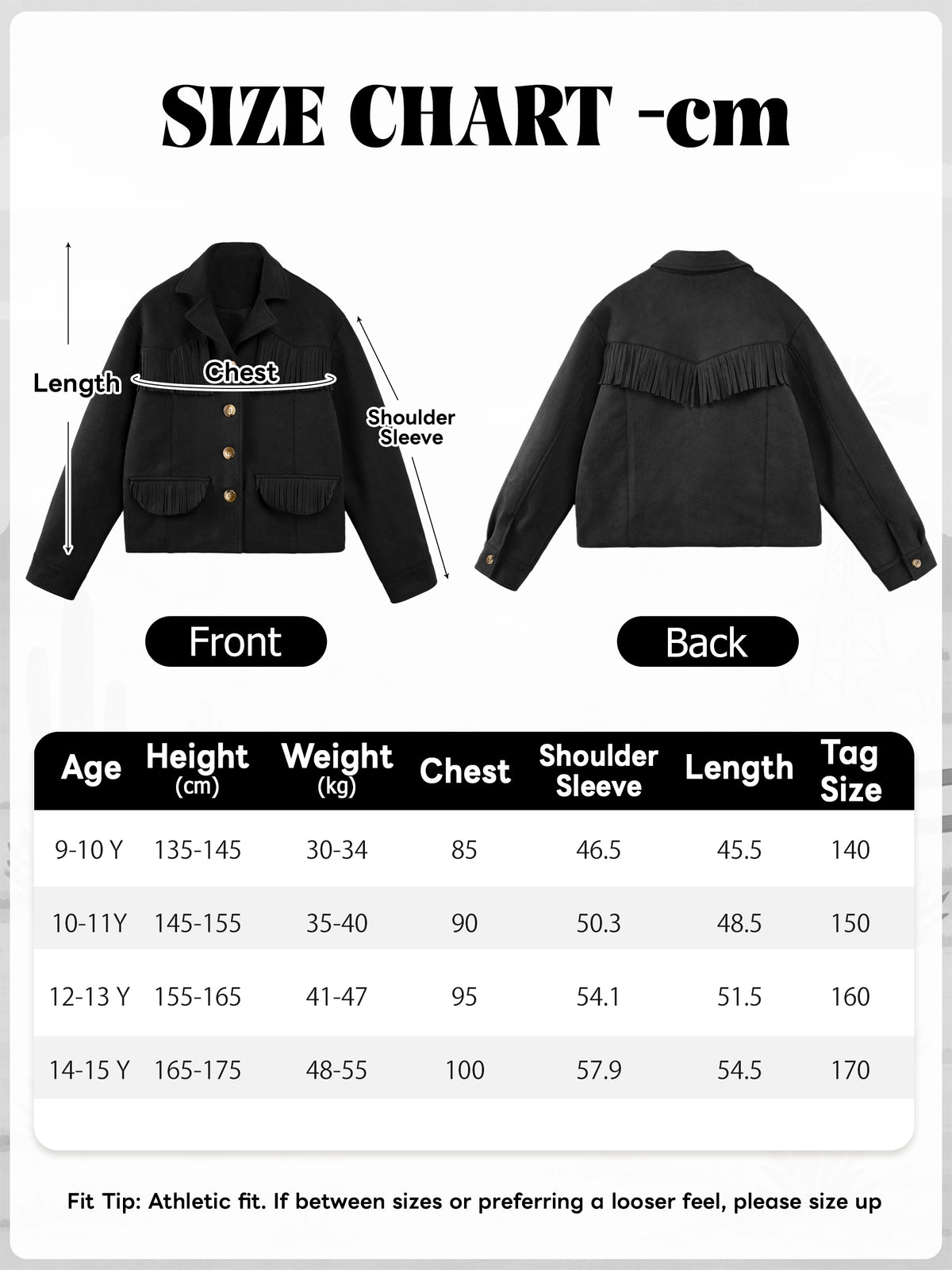 Girls Faux Suede Fringe Jacket Western Cropped Coat