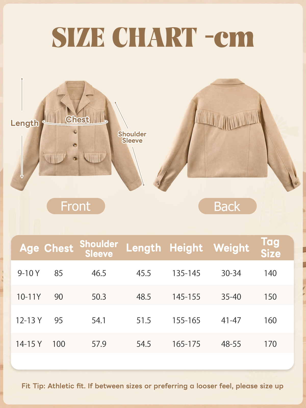 Girls Faux Suede Fringe Jacket Western Cropped Coat