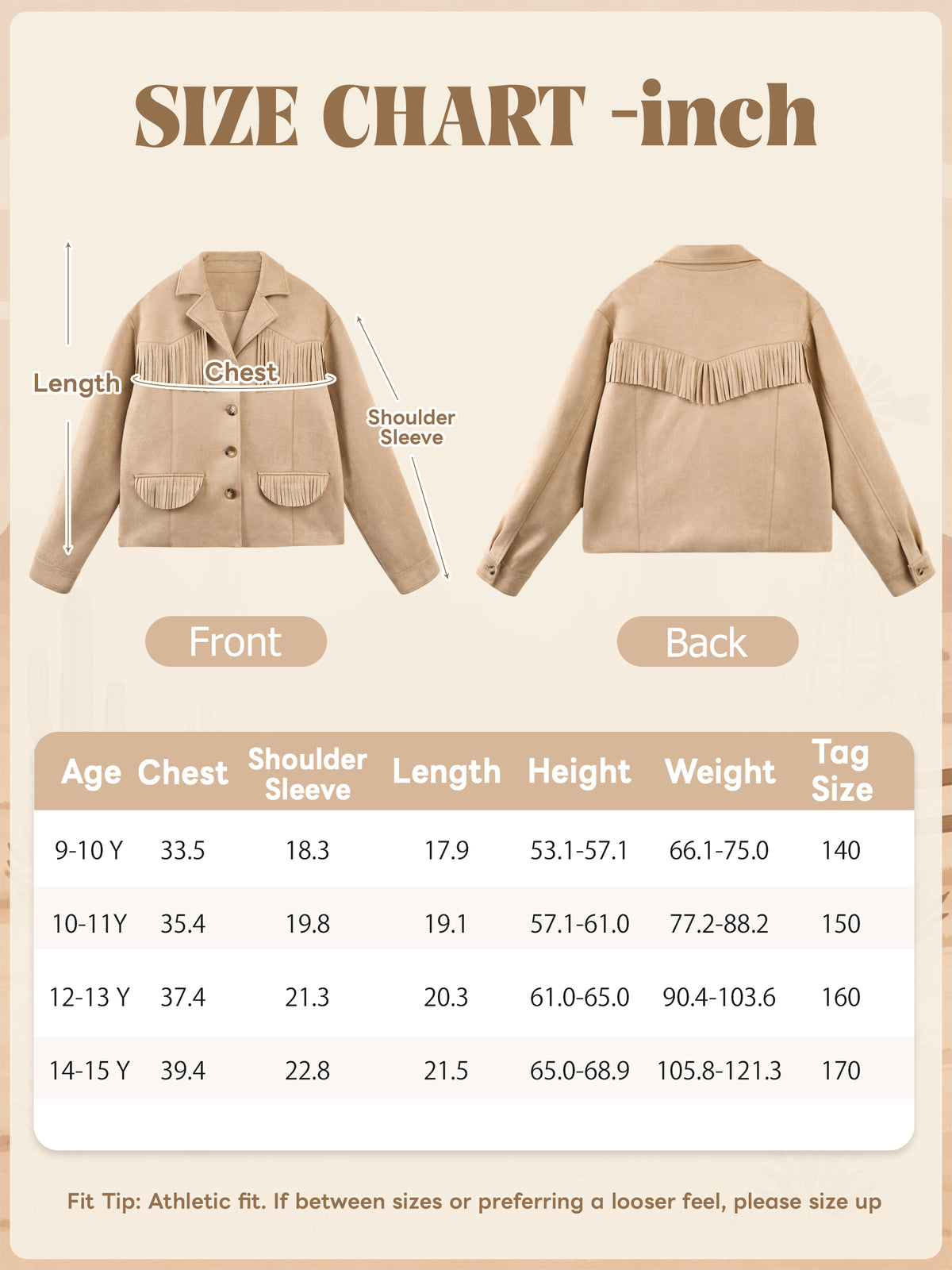 Girls Faux Suede Fringe Jacket Western Cropped Coat