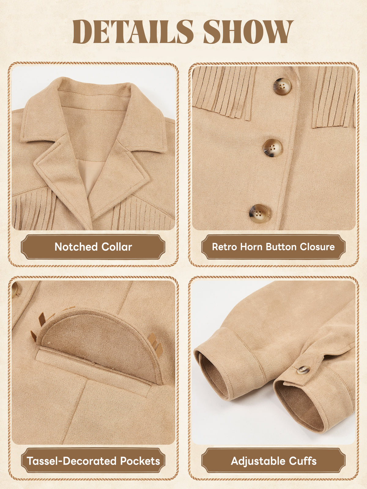 Girls Faux Suede Fringe Jacket Western Cropped Coat