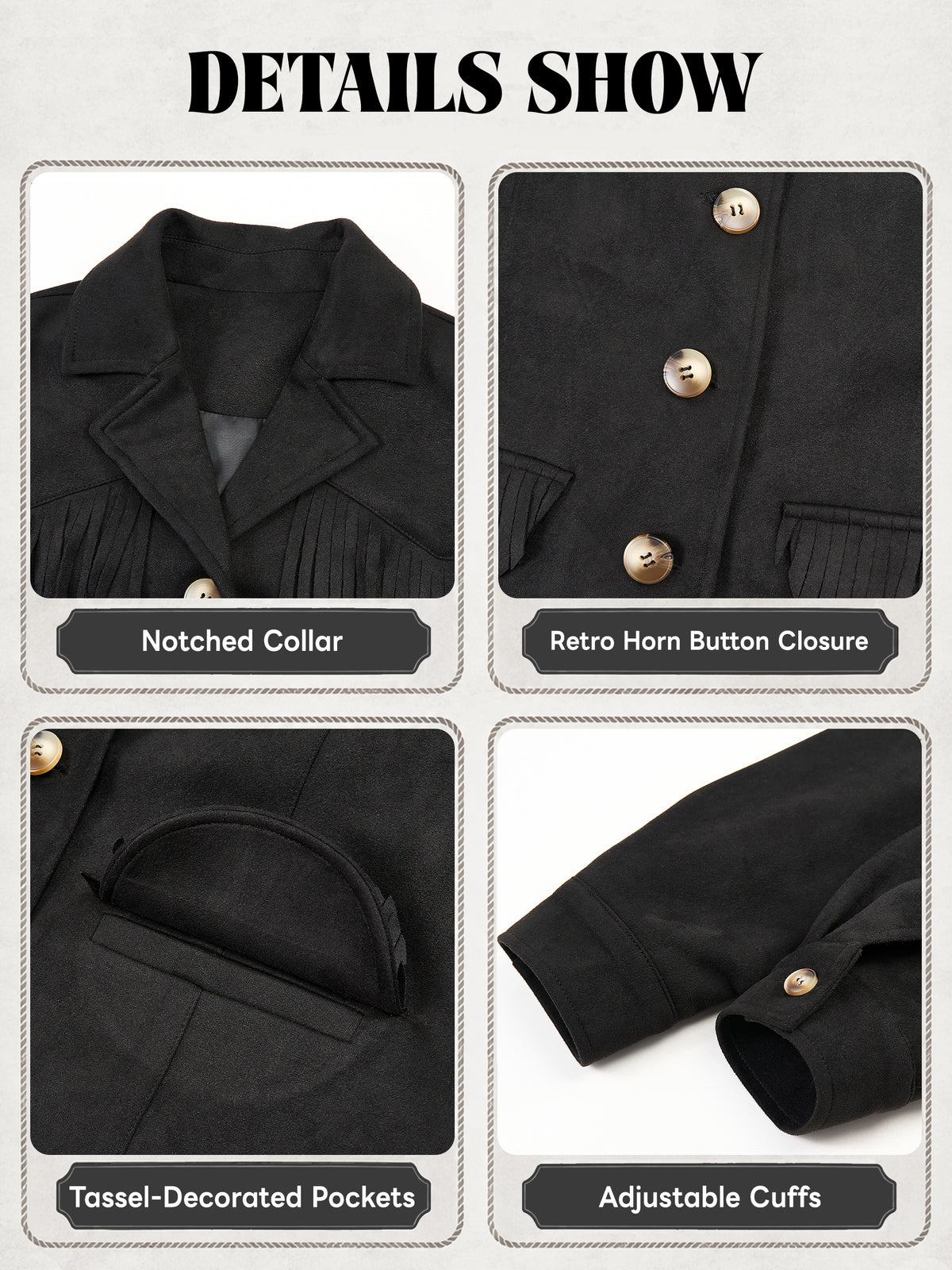 Girls Faux Suede Fringe Jacket Western Cropped Coat