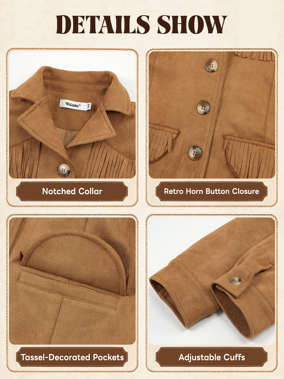Girls Faux Suede Fringe Jacket Western Cropped Coat