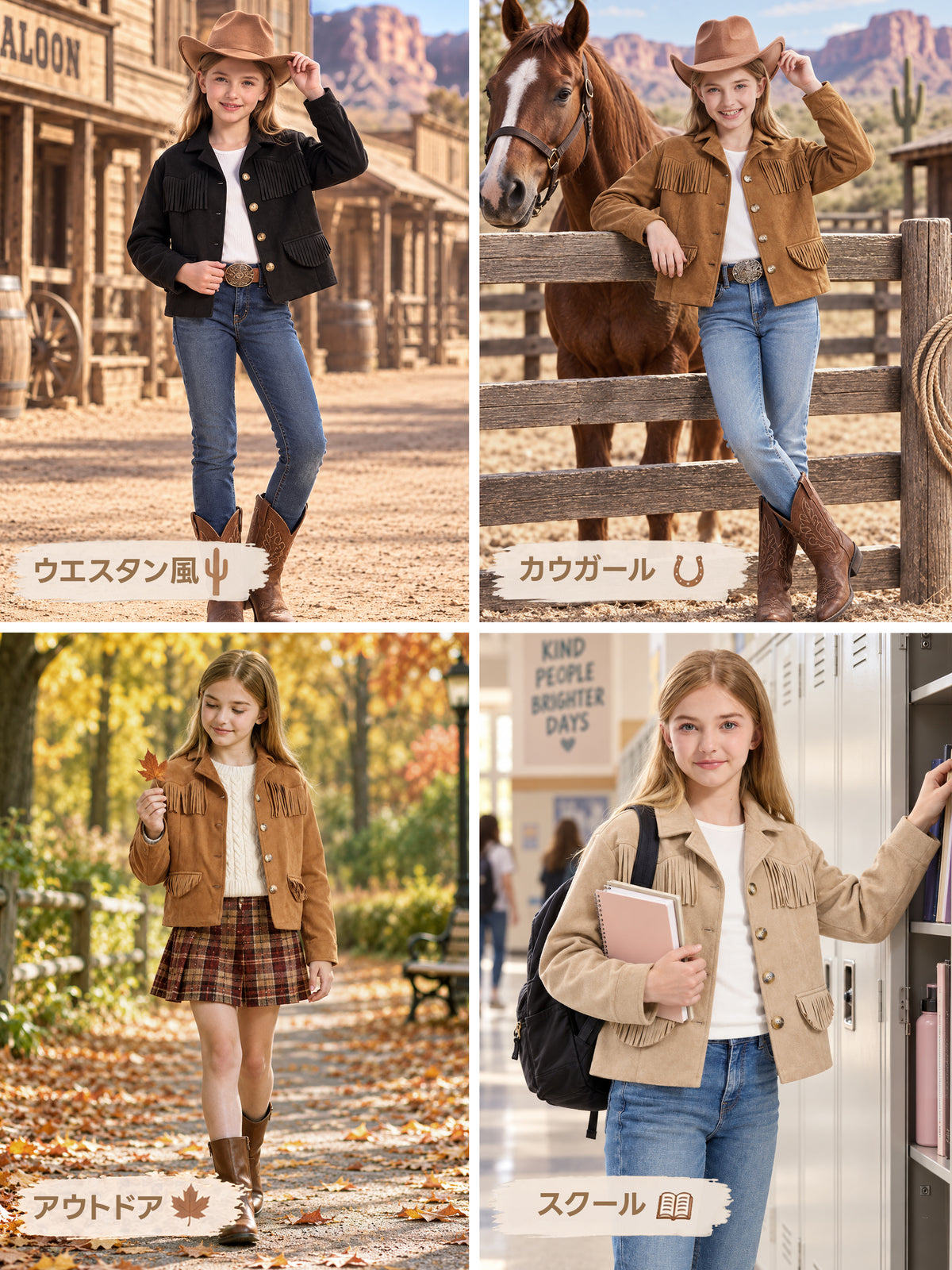 Girls Faux Suede Fringe Jacket Western Cropped Coat