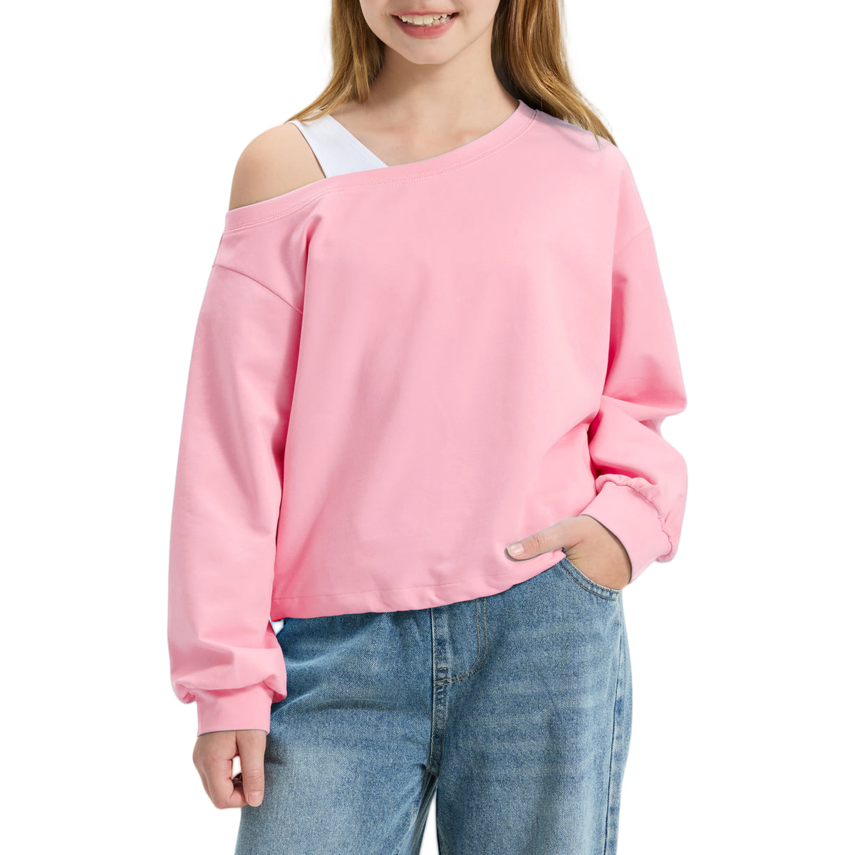 Girls Off The Shoulder Crop Sweatshirt Pullover