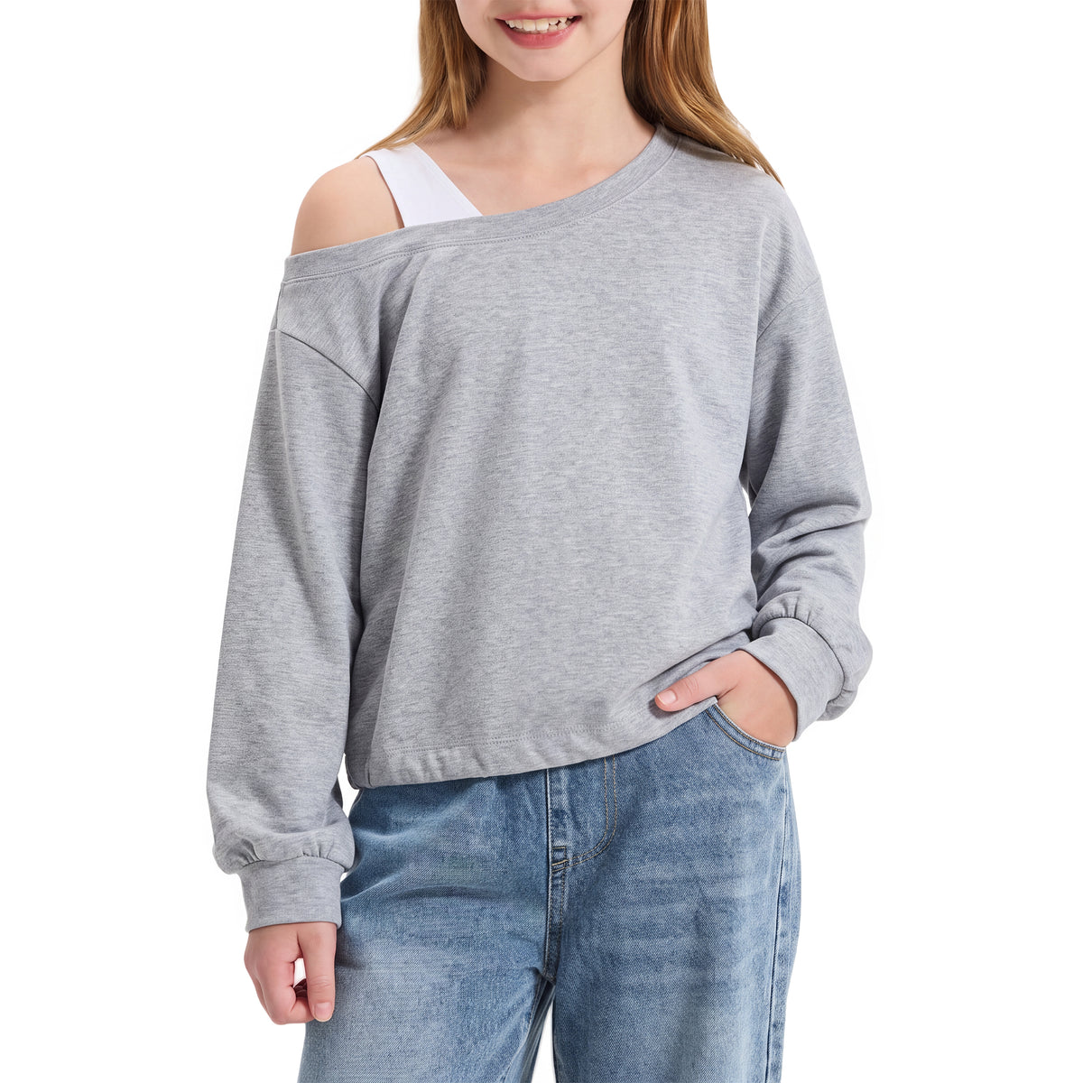 Girls Off The Shoulder Crop Sweatshirt Pullover
