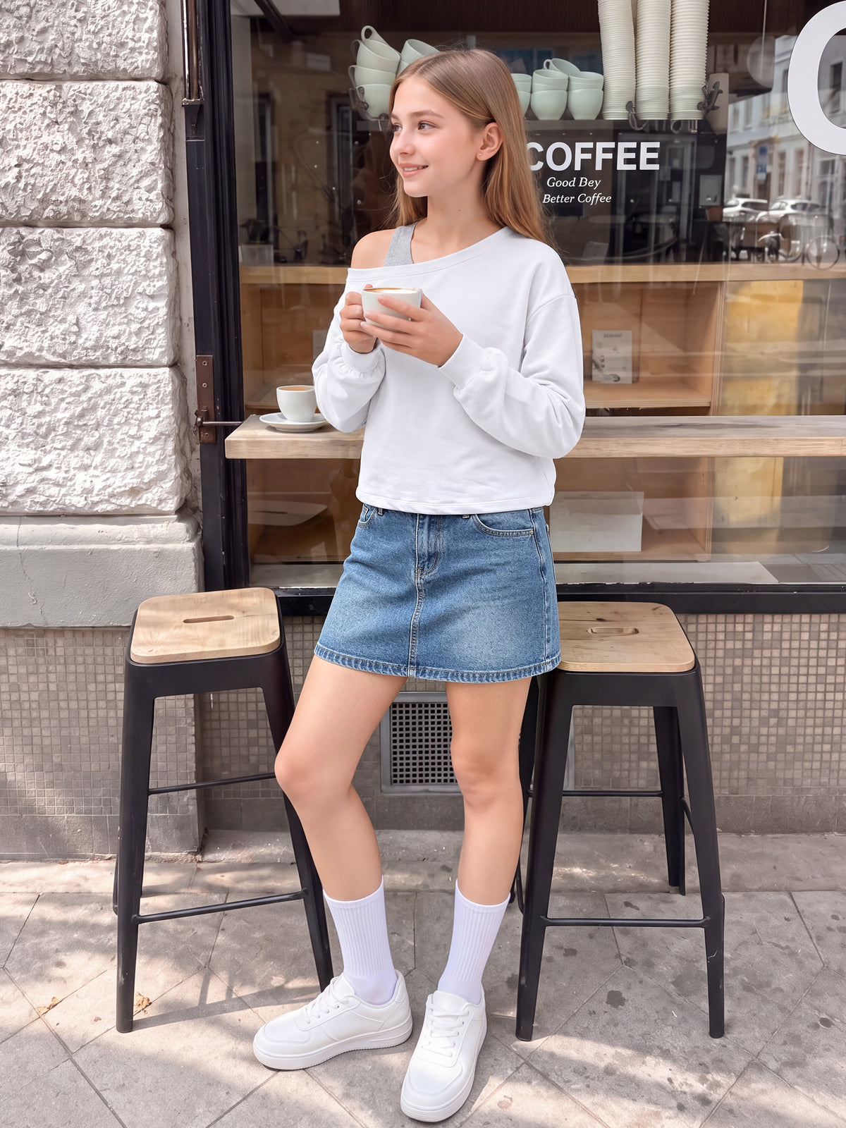Girls Off The Shoulder Crop Sweatshirt Pullover