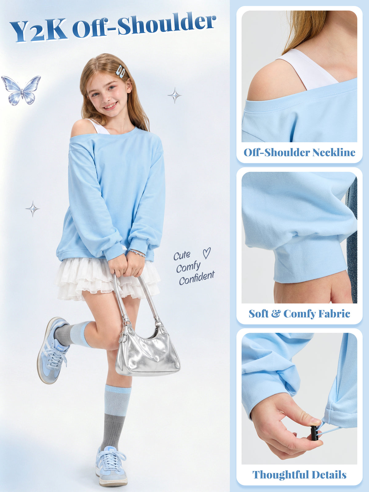 Girls Off The Shoulder Crop Sweatshirt Pullover