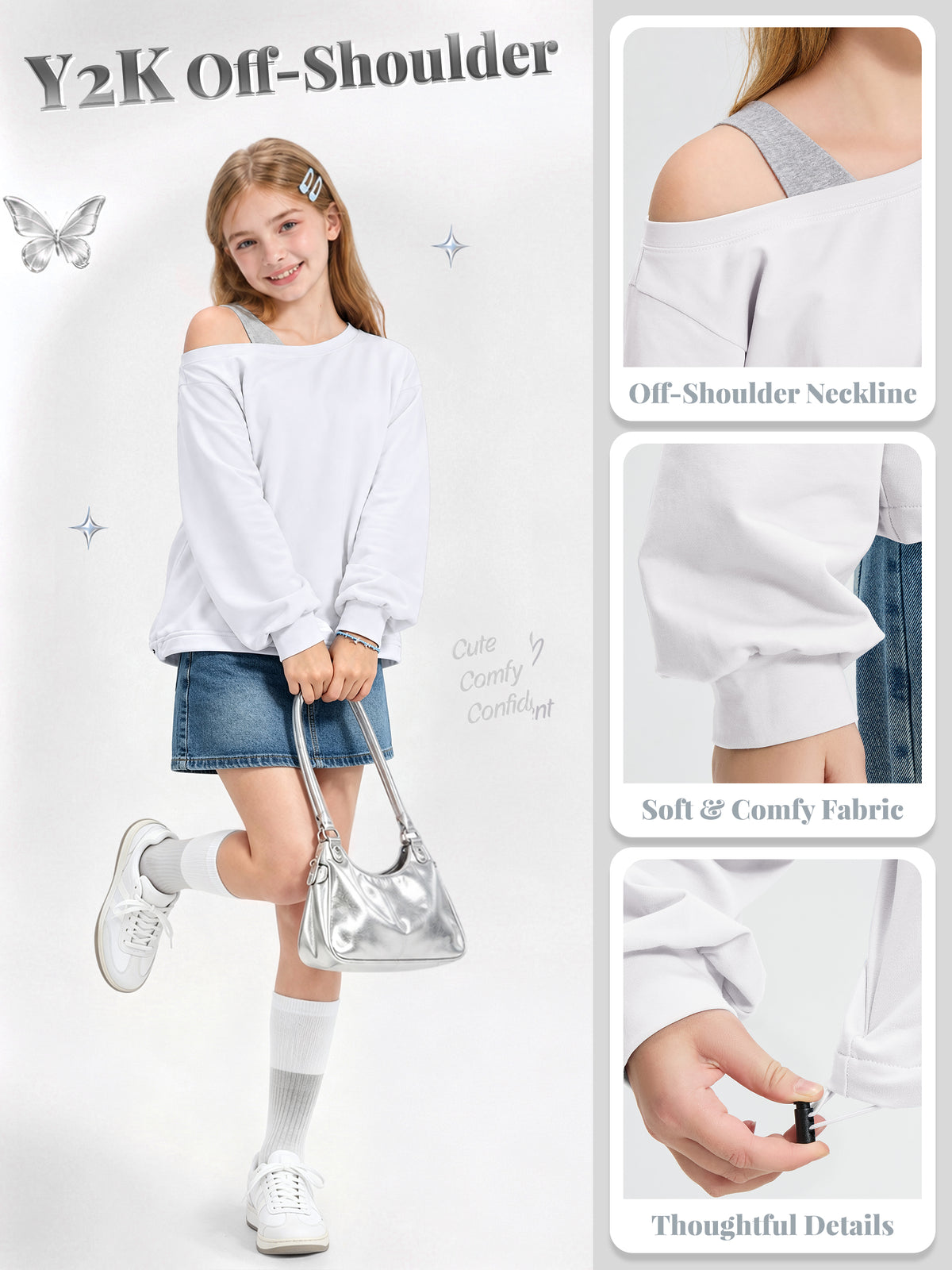 Girls Off The Shoulder Crop Sweatshirt Pullover