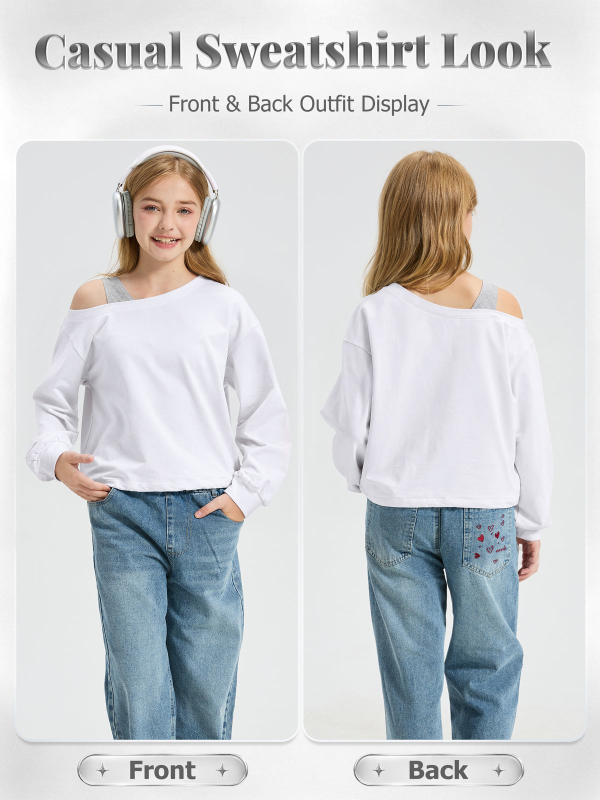 Girls Off The Shoulder Crop Sweatshirt Pullover