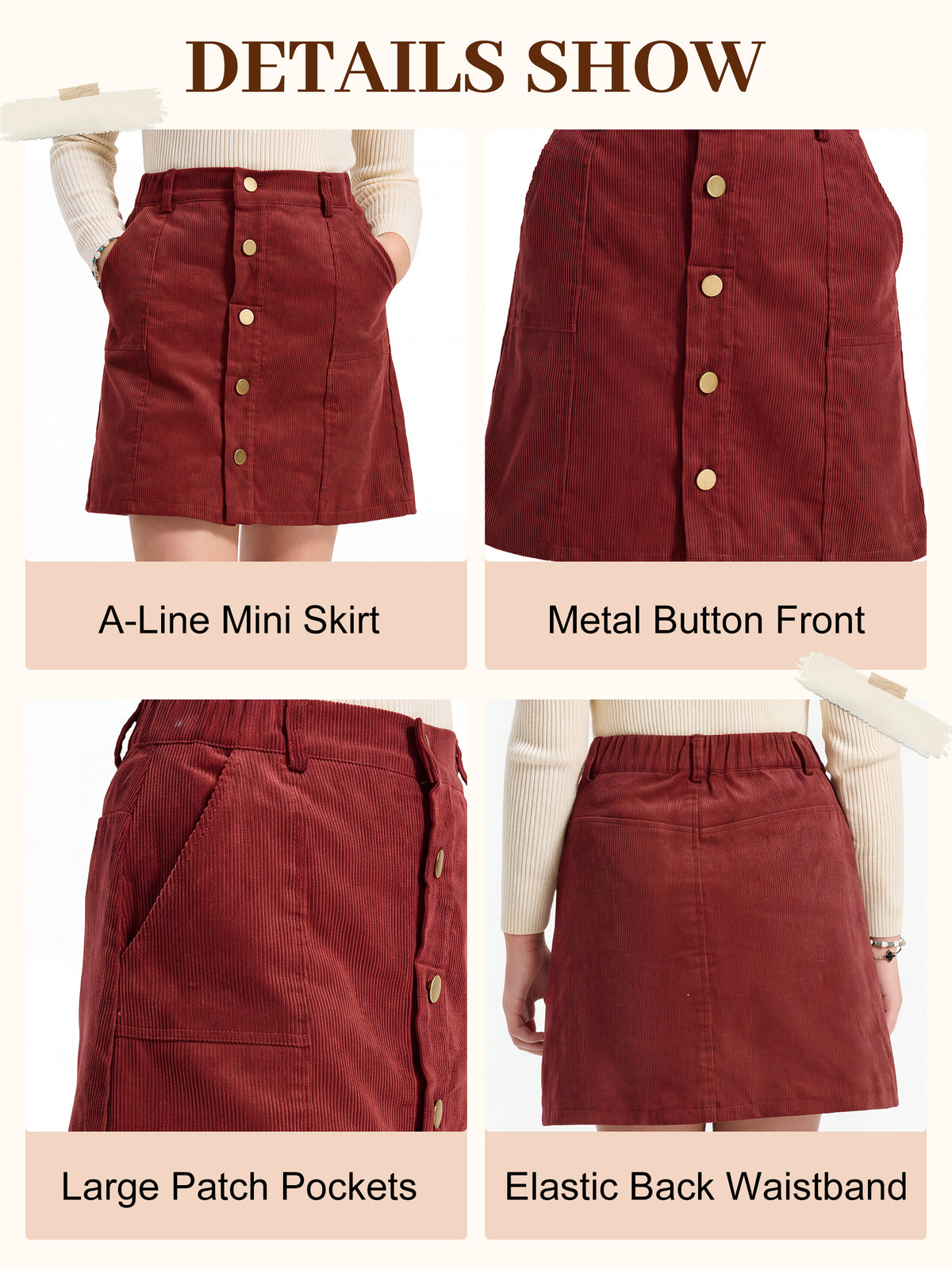 Girls Corduroy Fall Winter A-Line Mini Skirt