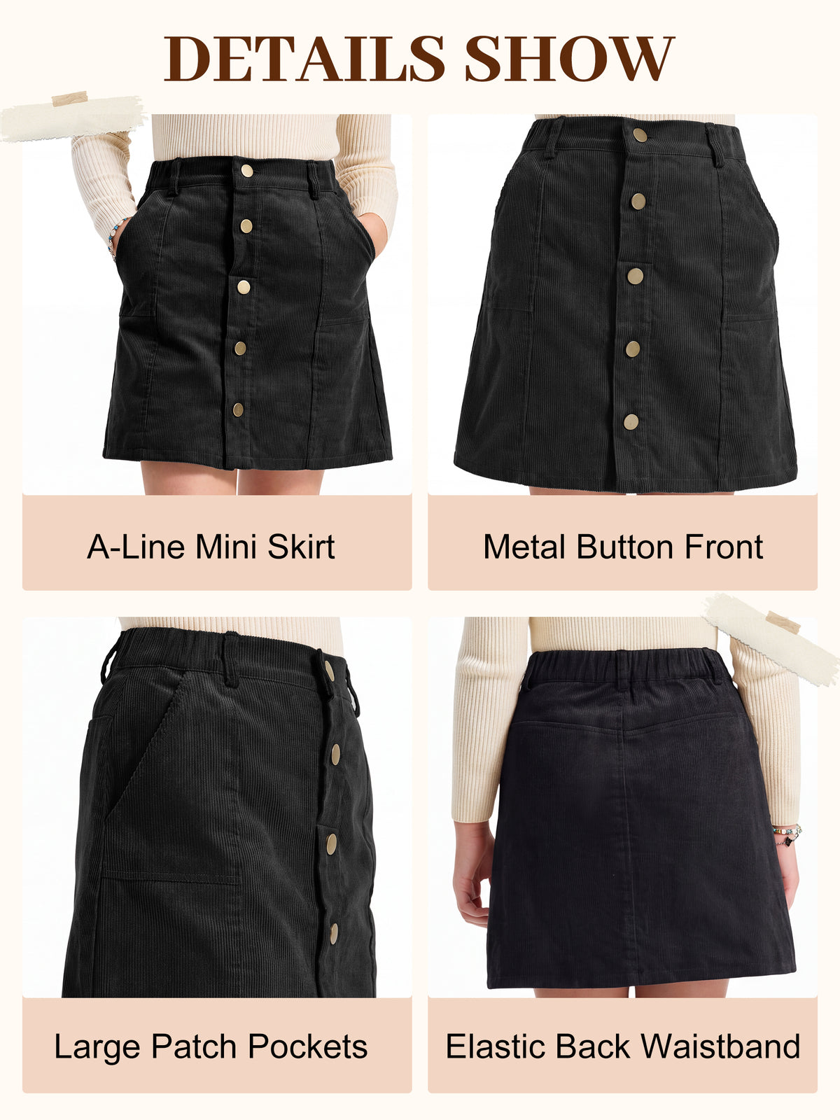 Girls Corduroy Fall Winter A-Line Mini Skirt
