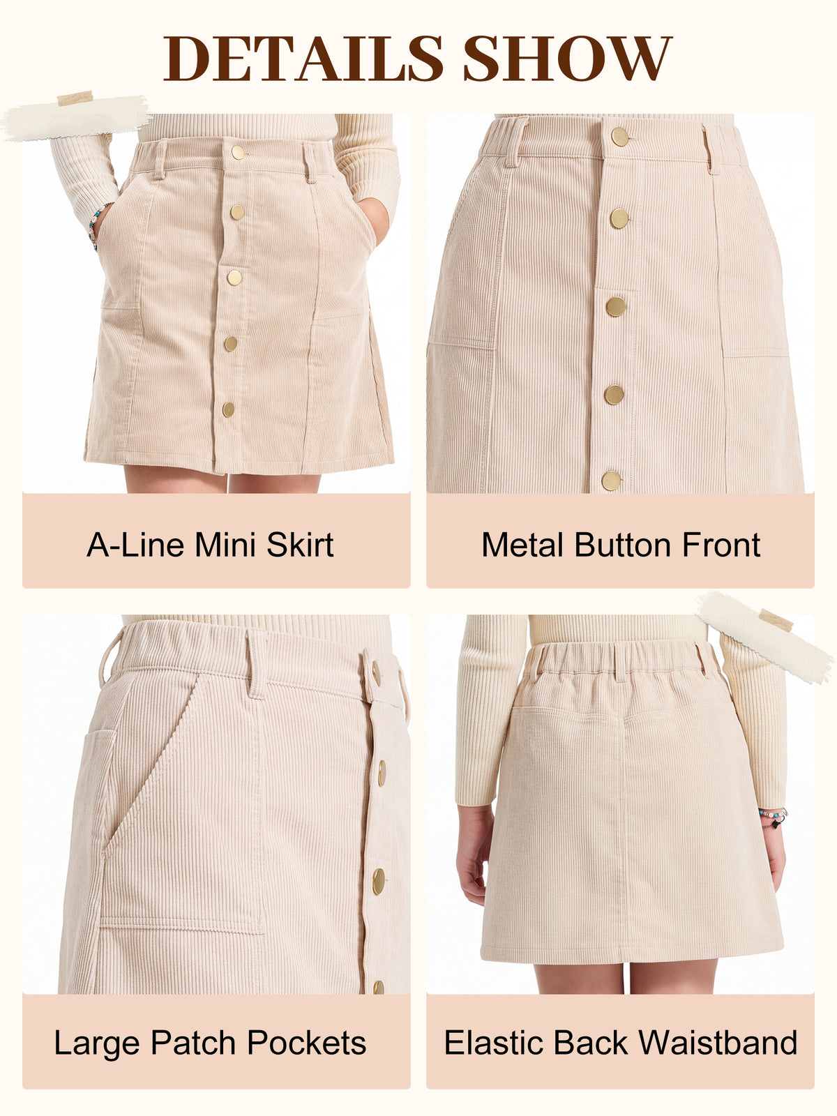 Girls Corduroy Fall Winter A-Line Mini Skirt