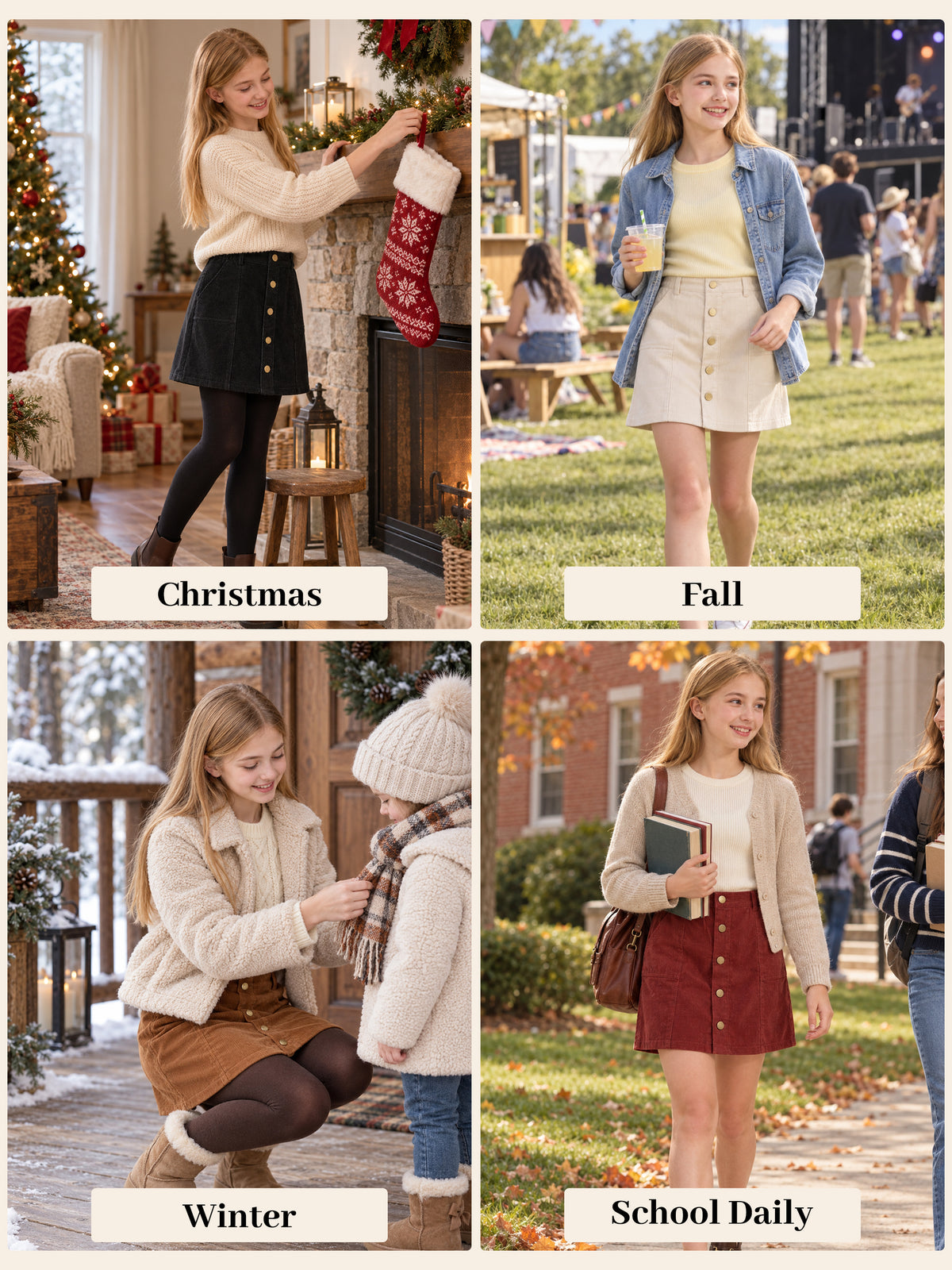 Girls Corduroy Fall Winter A-Line Mini Skirt