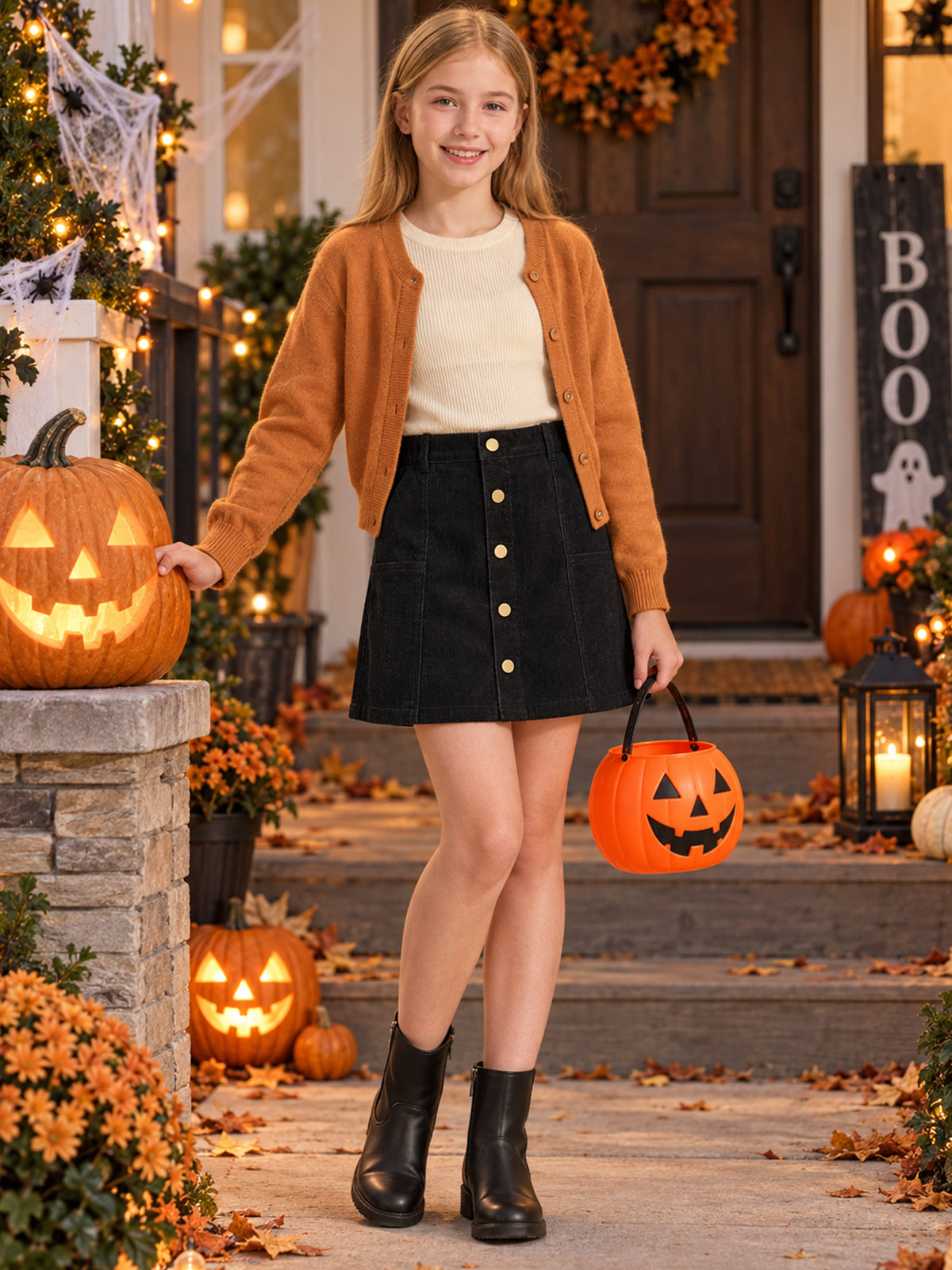 Girls Corduroy Fall Winter A-Line Mini Skirt