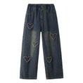 Load image into Gallery viewer, Girls Navy Raw Hemmed Heart Jeans
