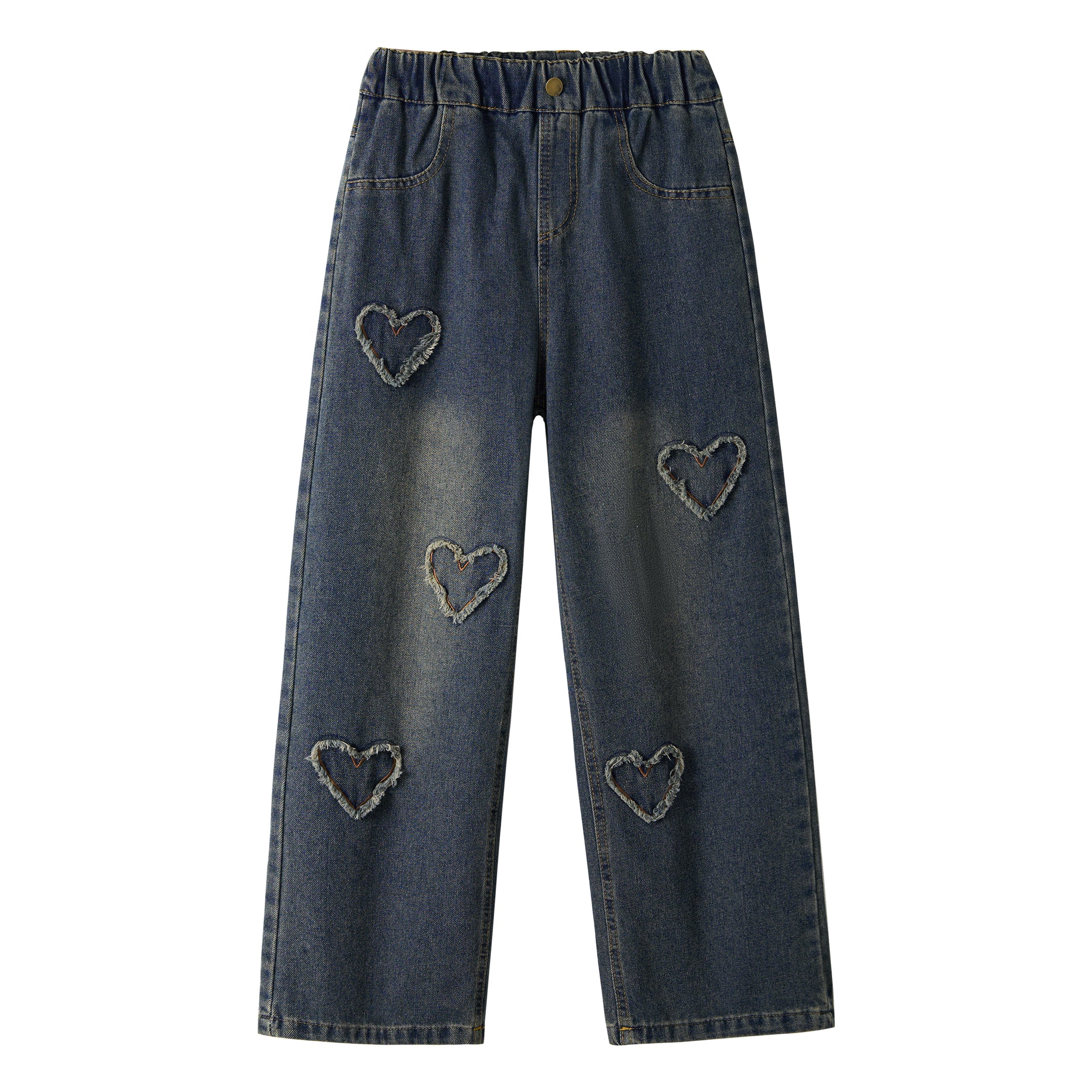 Girls Navy Raw Hemmed Heart Jeans