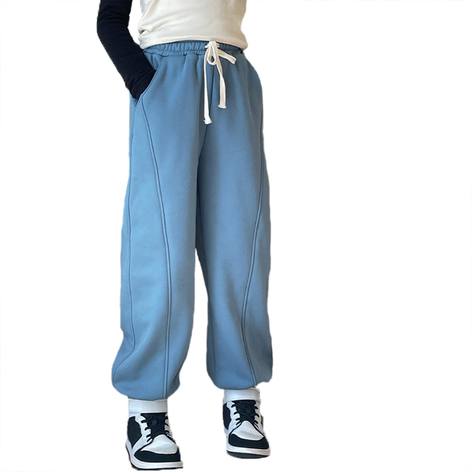 Girls Fleece Sweatpants Baggy Jogger Pants High Waist with Pockets